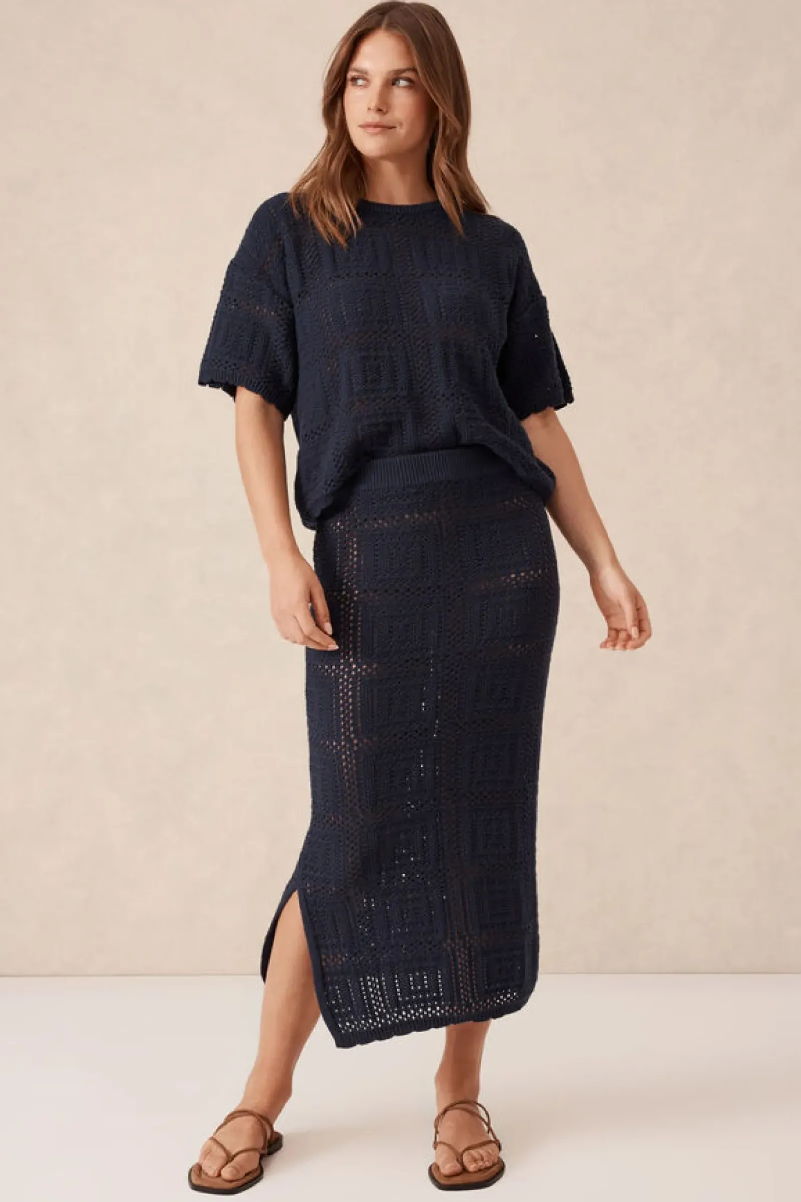 Ceres Life Square Knit Midi Skirt - New Navy Online