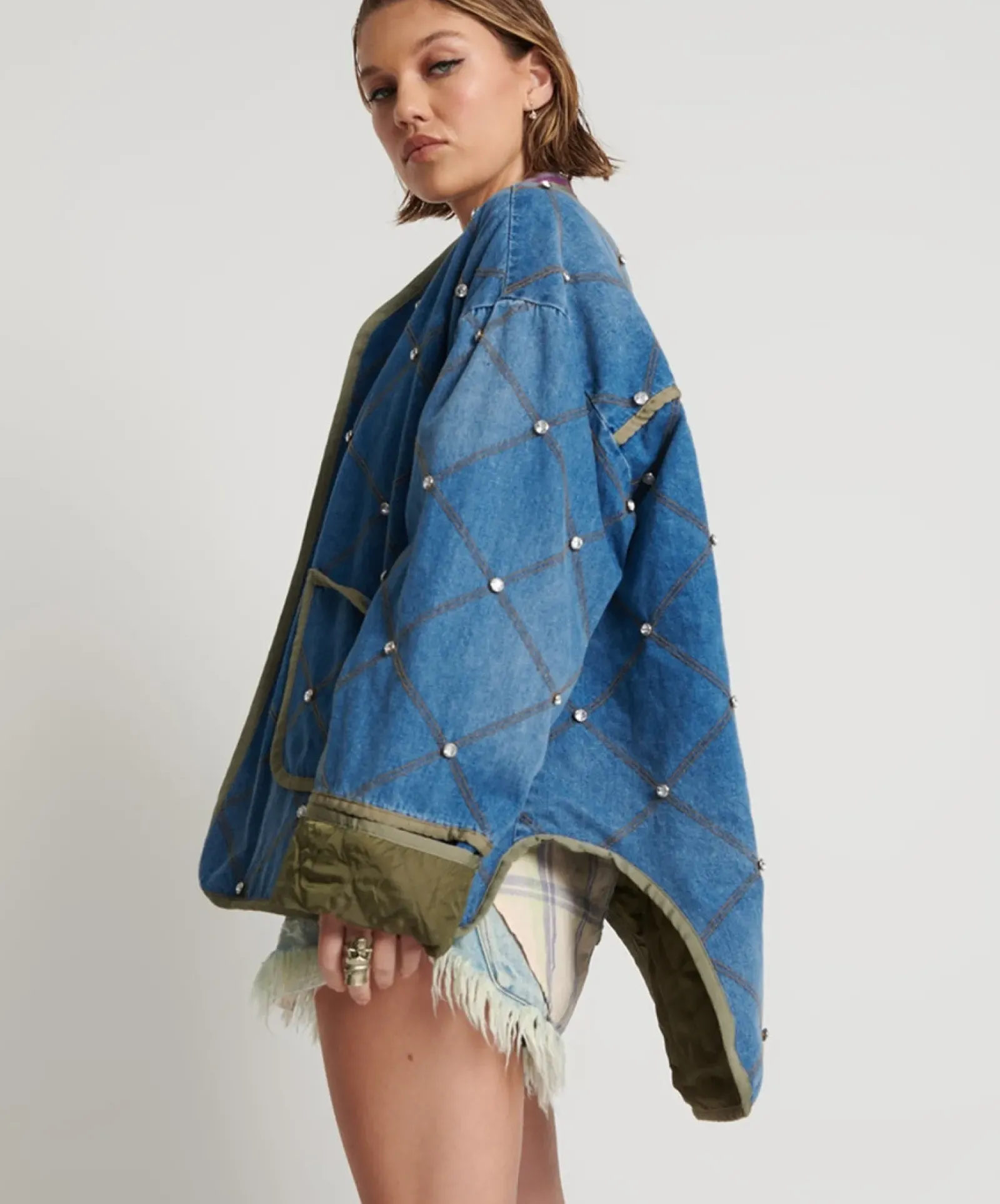 One Teaspoon Bay Blue Quilted Crystal Studded Jacket Best