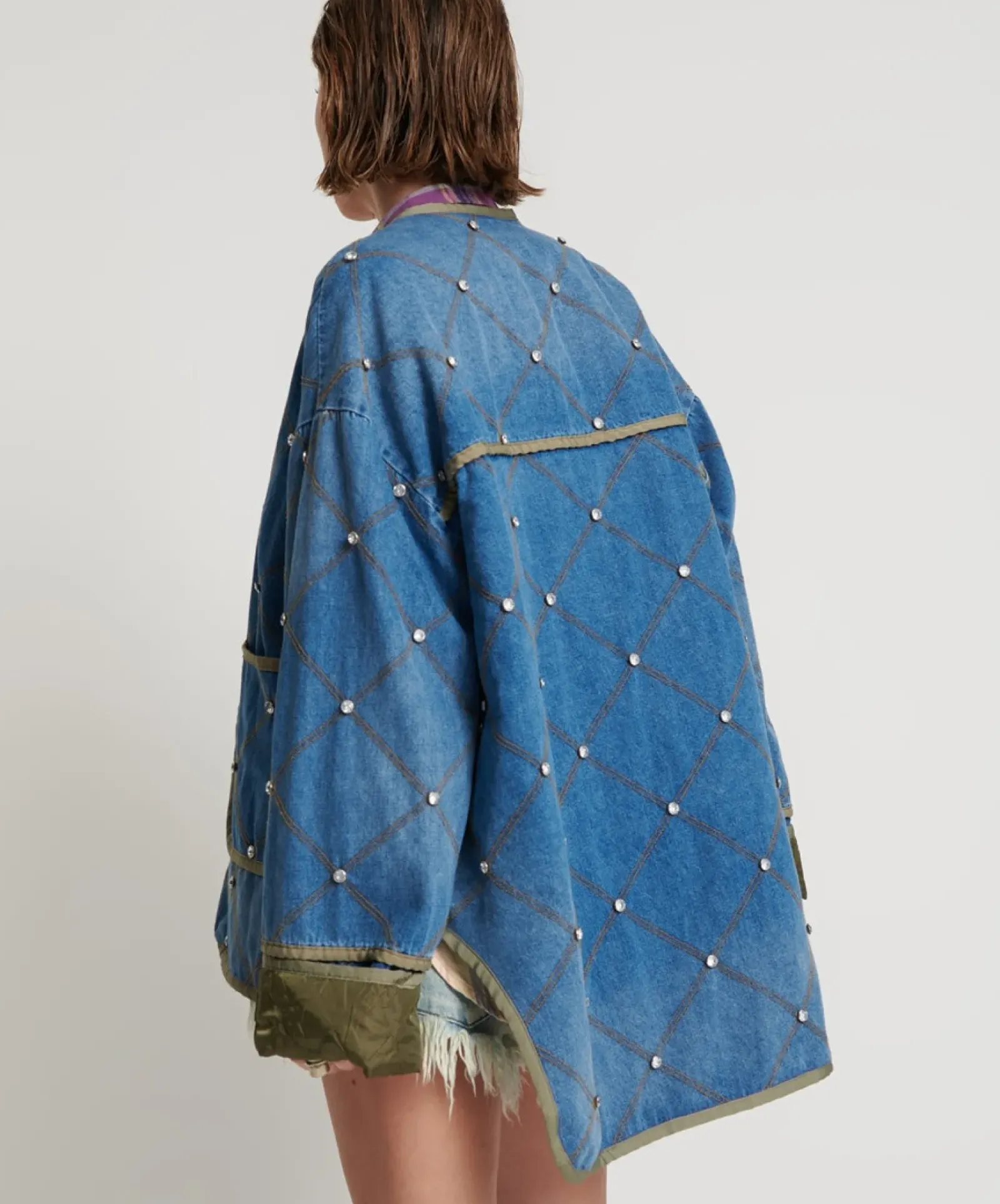 One Teaspoon Bay Blue Quilted Crystal Studded Jacket Best