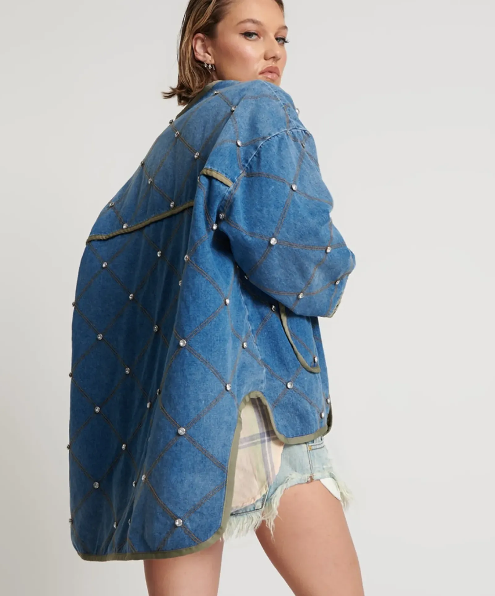 One Teaspoon Bay Blue Quilted Crystal Studded Jacket Best