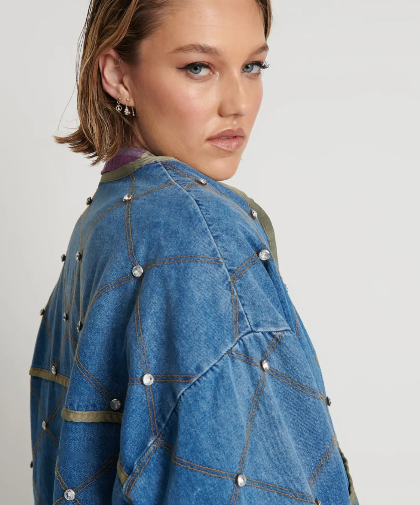 One Teaspoon Bay Blue Quilted Crystal Studded Jacket Best