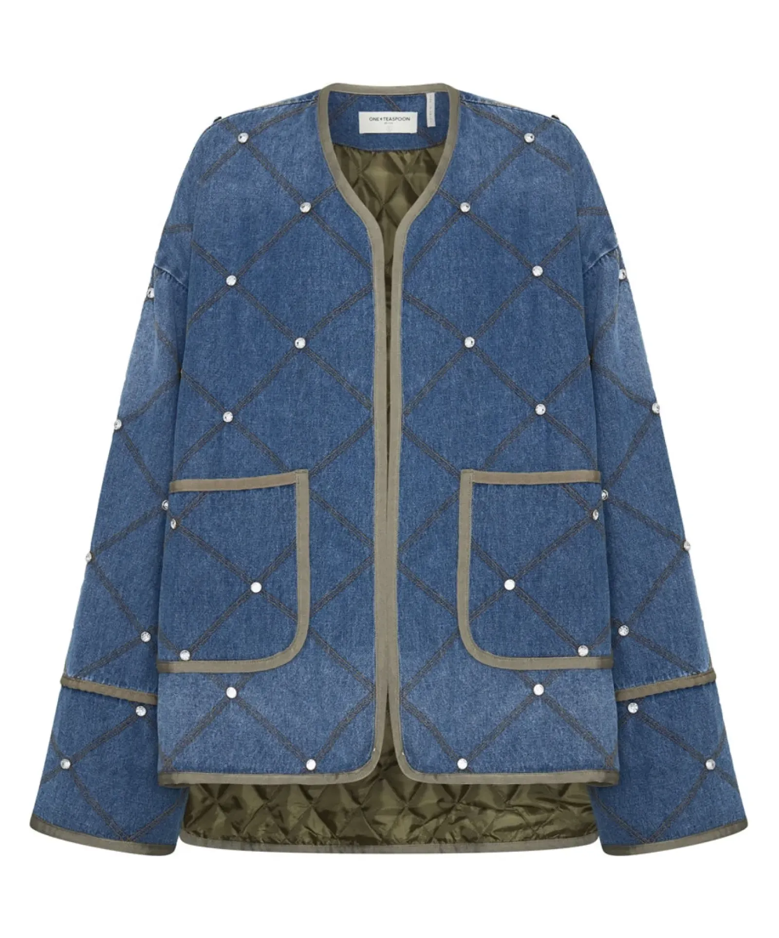 One Teaspoon Bay Blue Quilted Crystal Studded Jacket Best