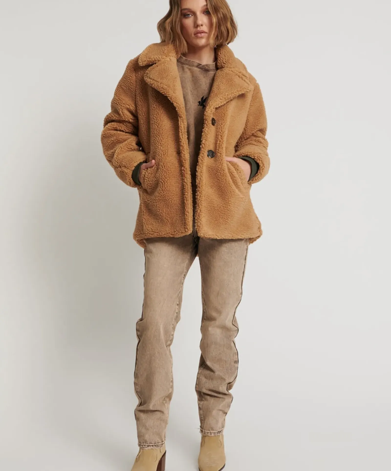 One Teaspoon Tan Teddy Coat Clearance