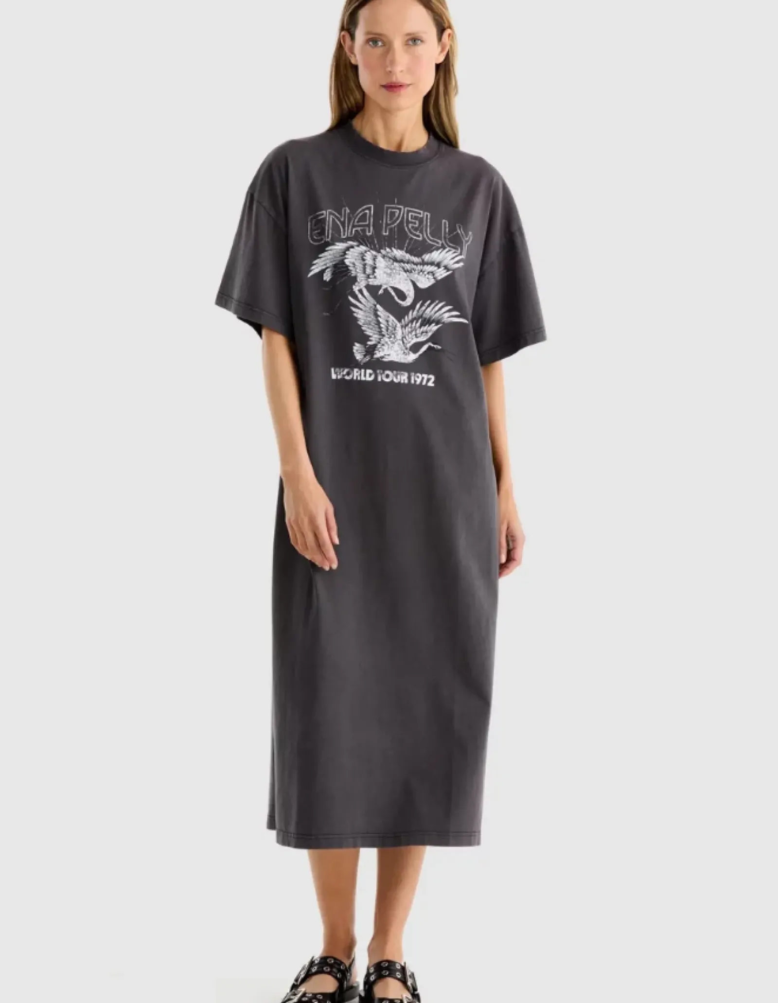 Ena Pelly World Tour Tee Dress - Faded Black Hot