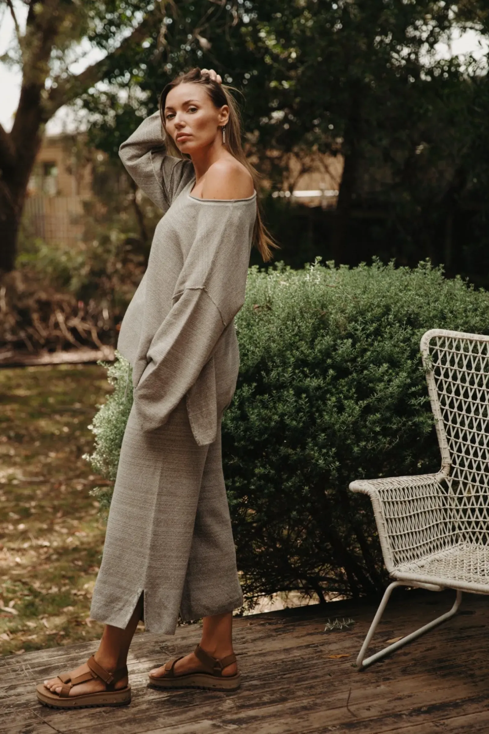 Talamaya Retreat Cotton Twist Pant - Dusty Olive & White Hot