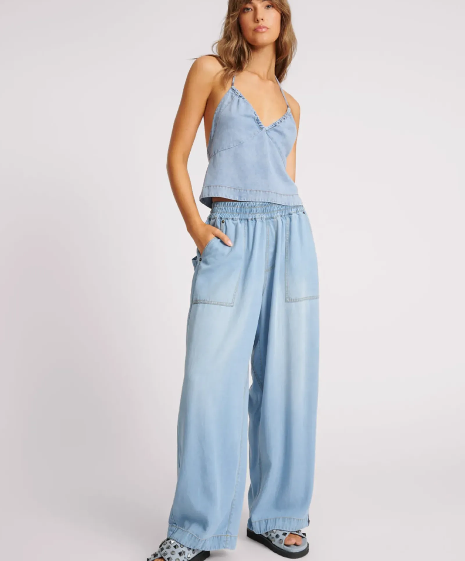 One Teaspoon Tencel Parachute Pants - Soft Blue Sale