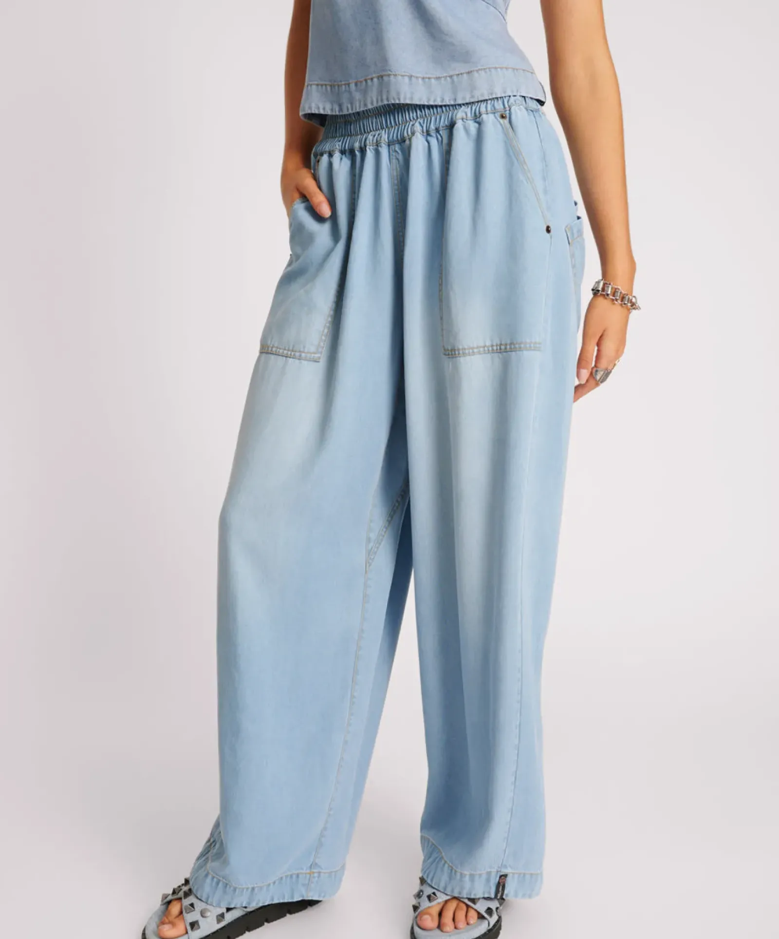 One Teaspoon Tencel Parachute Pants - Soft Blue Sale