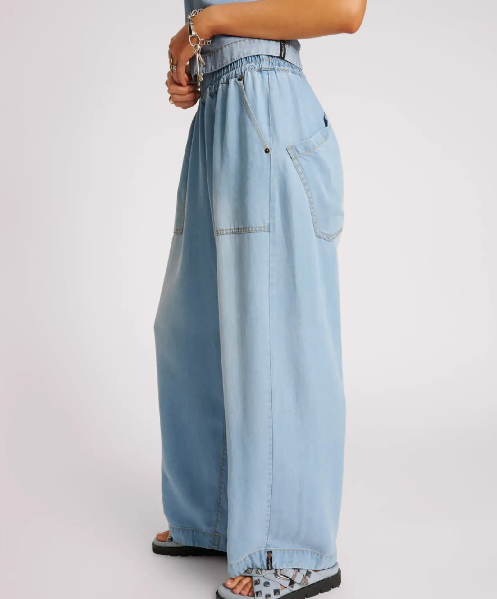One Teaspoon Tencel Parachute Pants - Soft Blue Sale