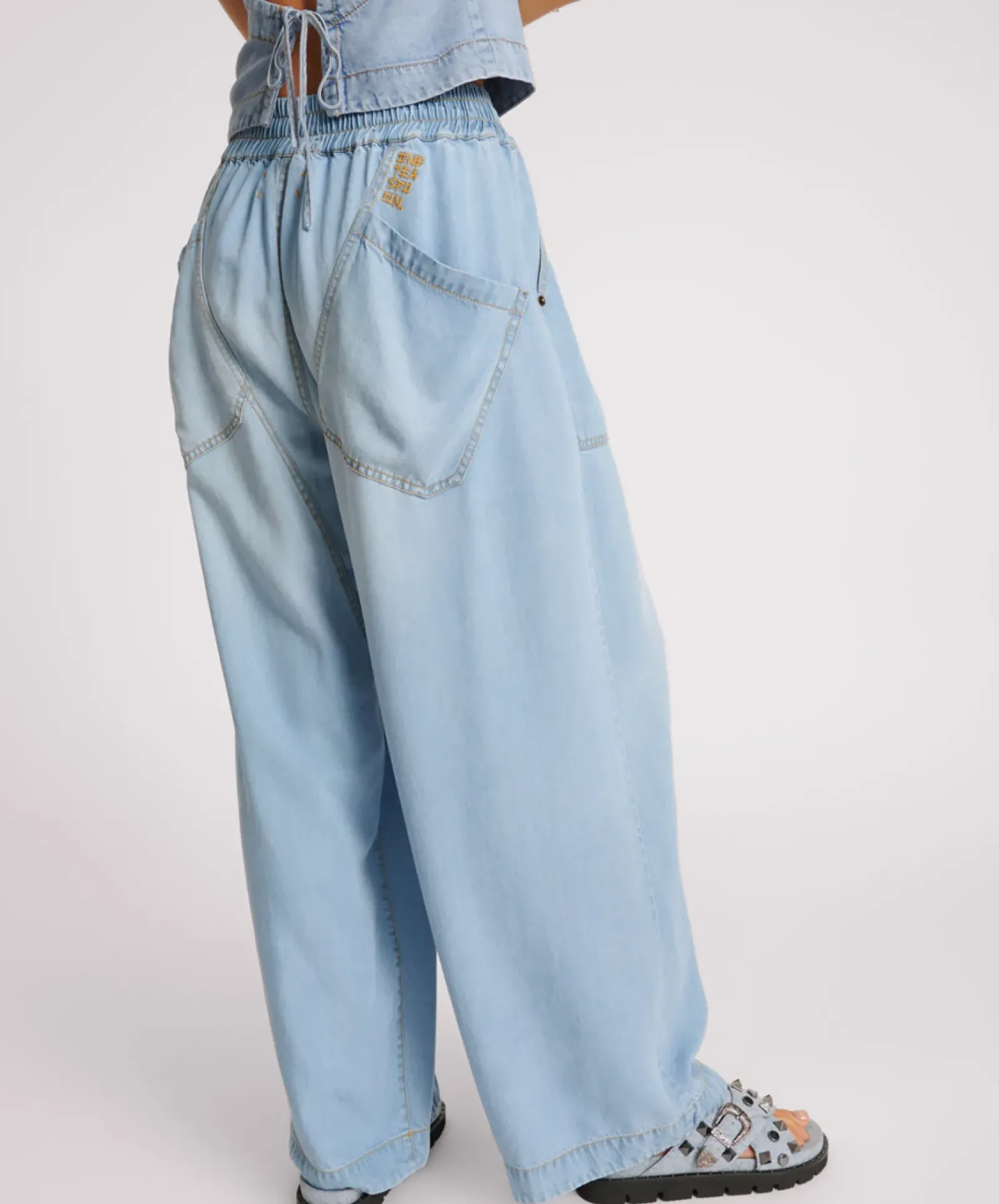 One Teaspoon Tencel Parachute Pants - Soft Blue Sale