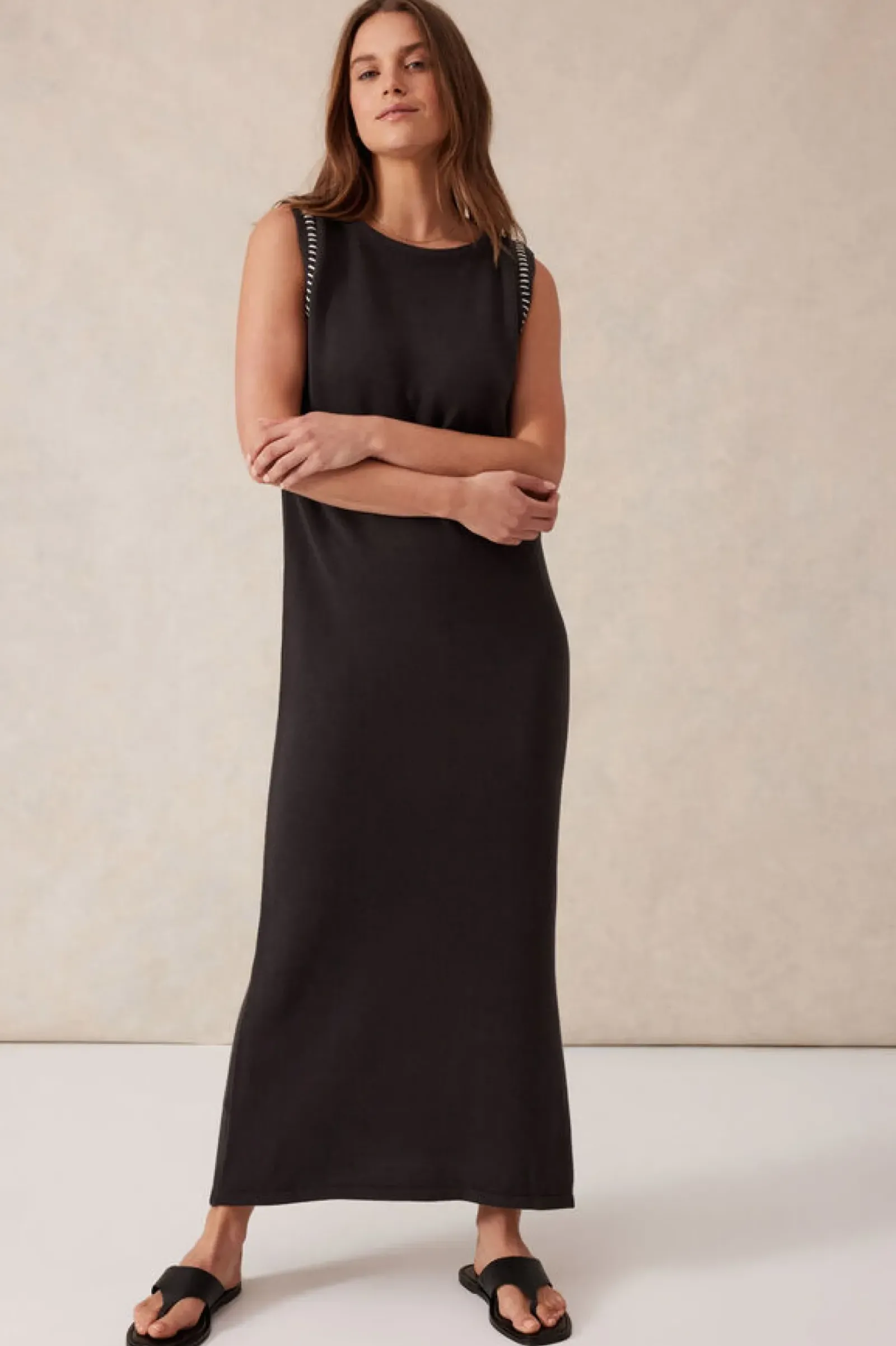 Ceres Life Sleeveless Boat Neck Knit Midi Dress - Phantom Sale