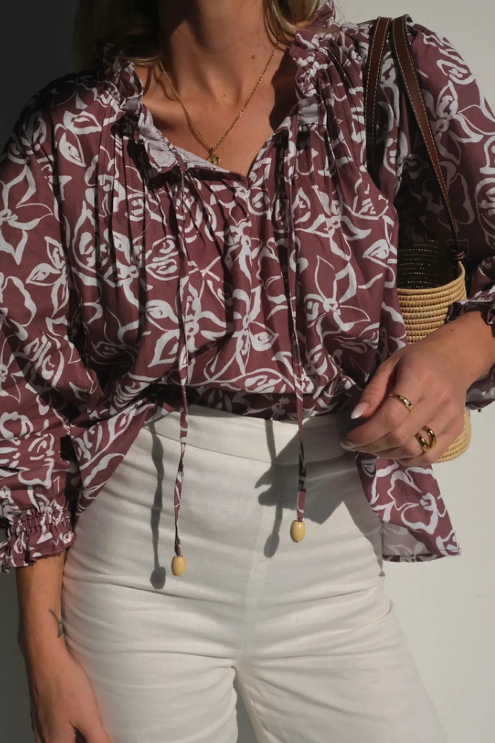 Lunar Fox Charlotte Linen Blouse - Sangria Clearance