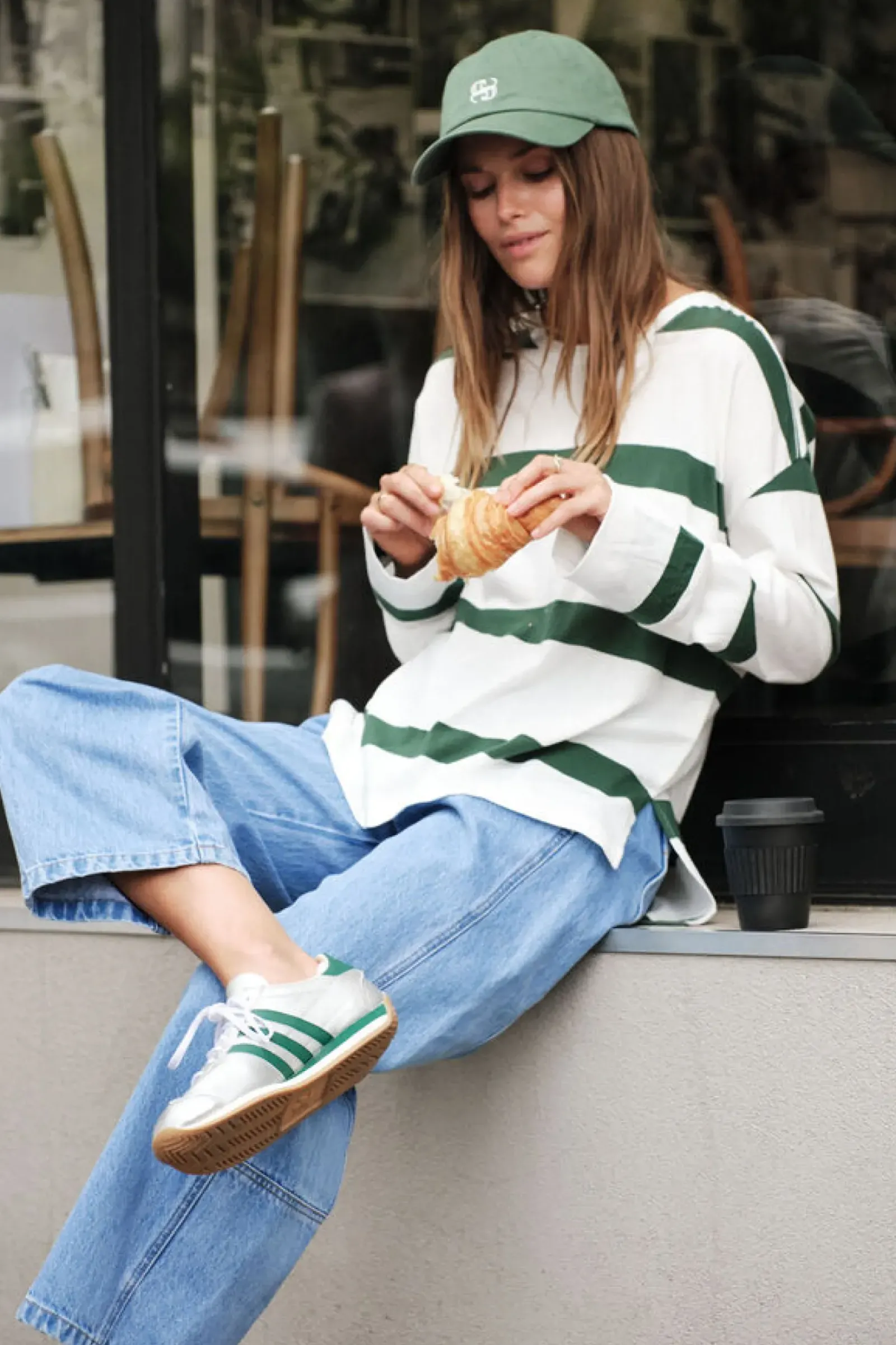 Ceres Life Slouchy Long Sleeve - Vanilla Pine Green Bold Stripe Fashion