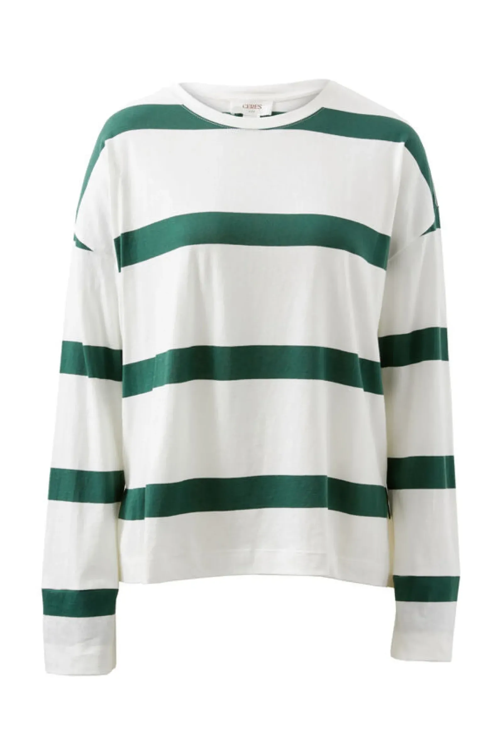 Ceres Life Slouchy Long Sleeve - Vanilla Pine Green Bold Stripe Fashion