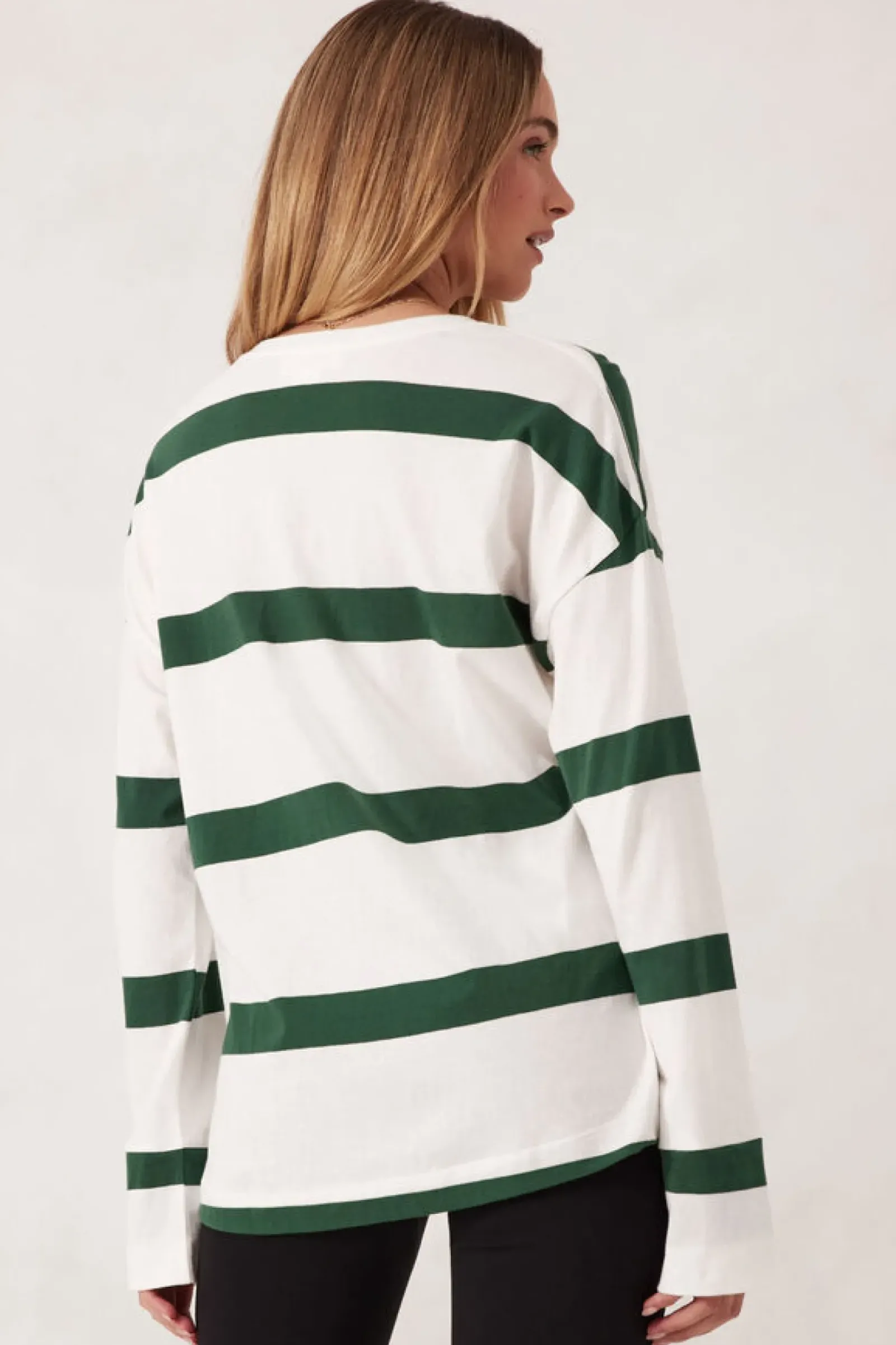 Ceres Life Slouchy Long Sleeve - Vanilla Pine Green Bold Stripe Fashion