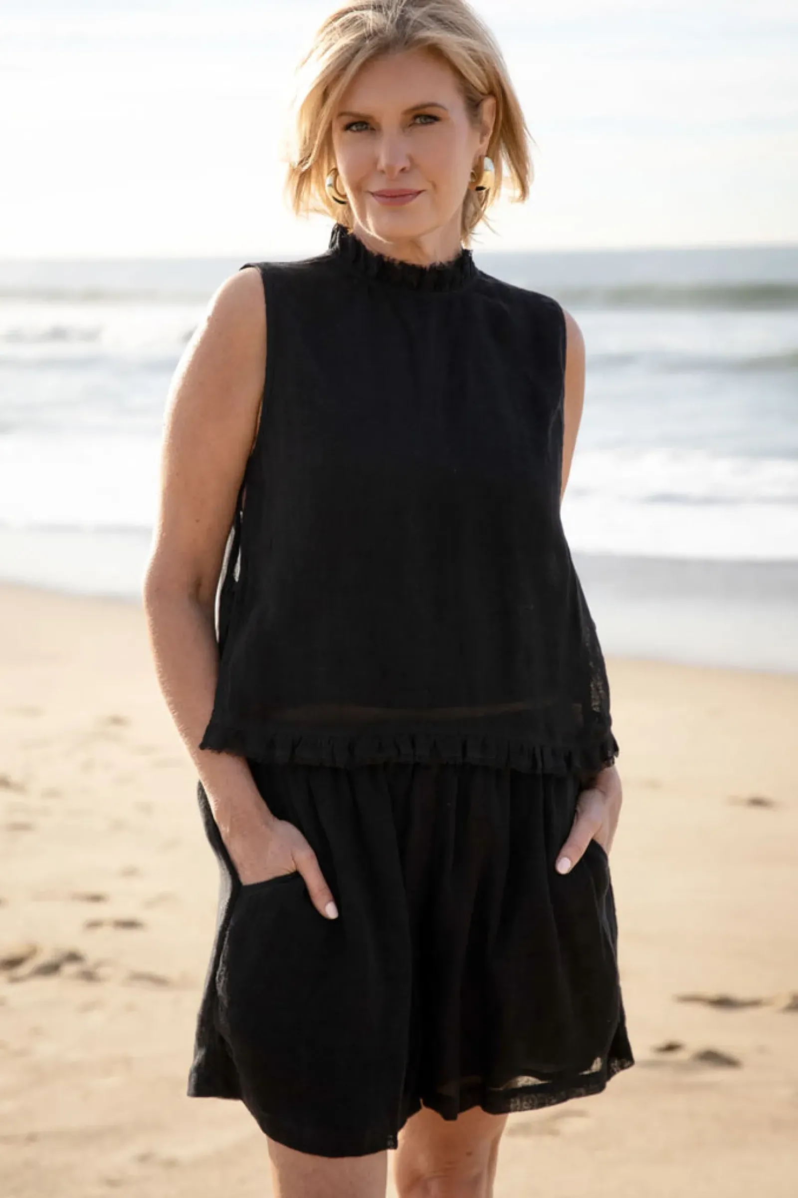 Eadie Lifestyle Eadie Nadia Linen Top - Black Fashion