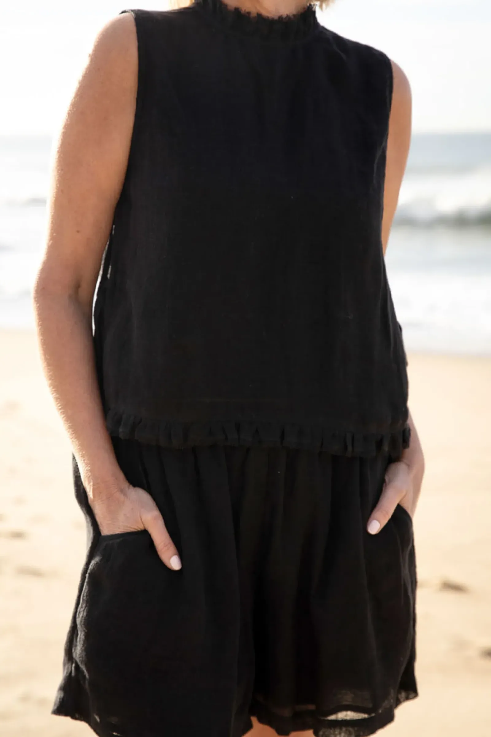 Eadie Lifestyle Eadie Nadia Linen Top - Black Fashion