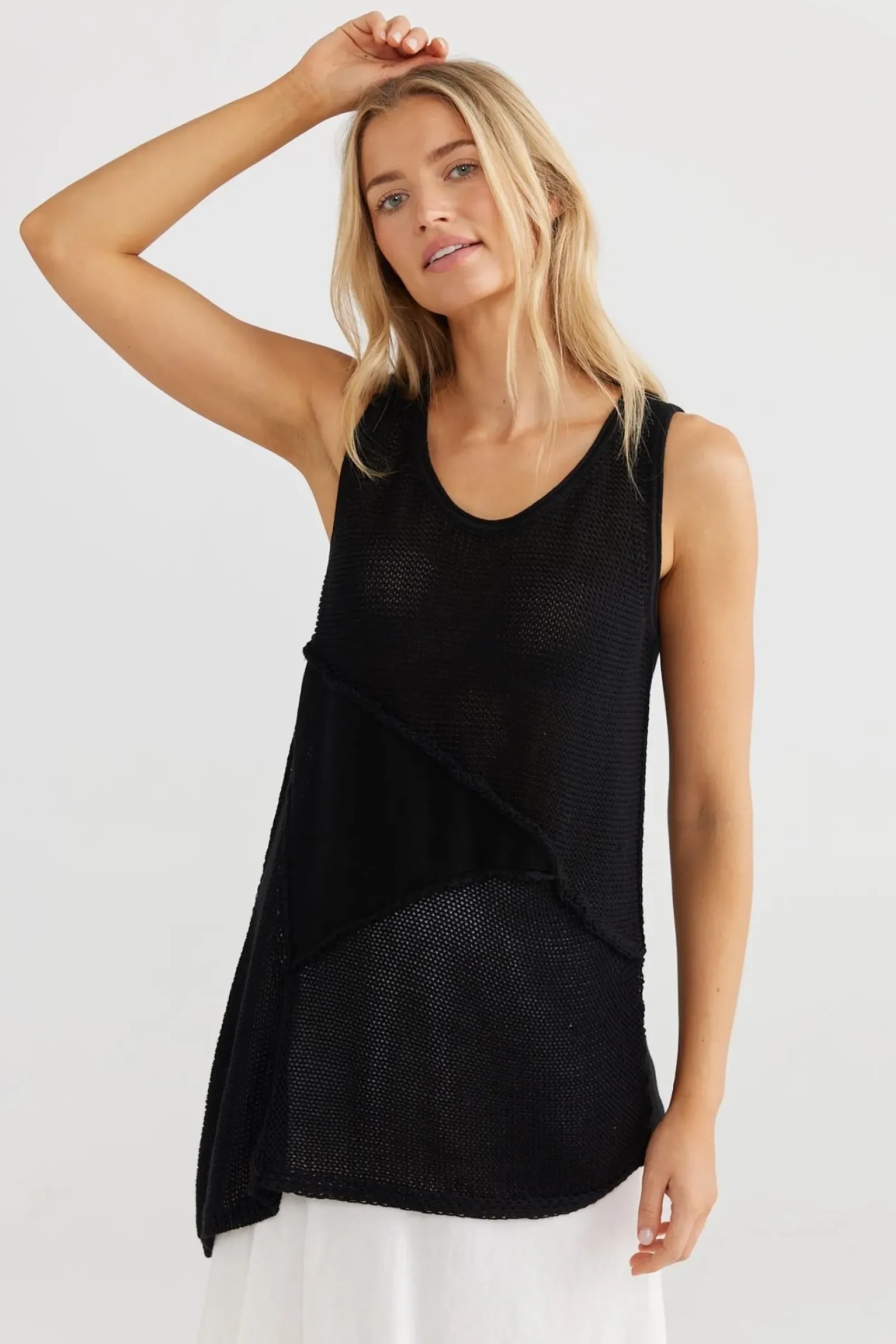 The Shanty Milano Knit Singlet - Black Clearance