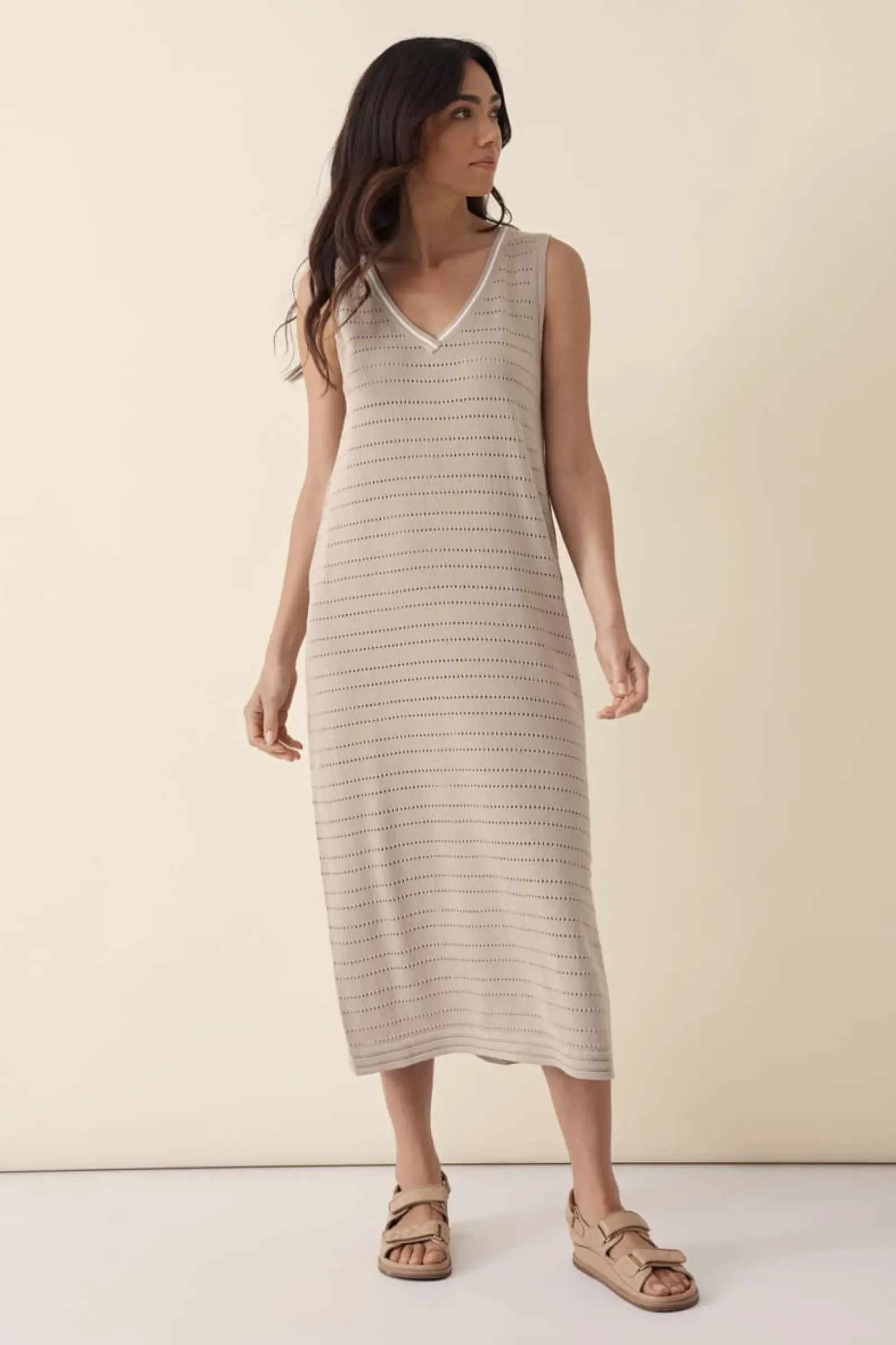 Ceres Life Pointelle Sleeveless Knit Dress - String Sale