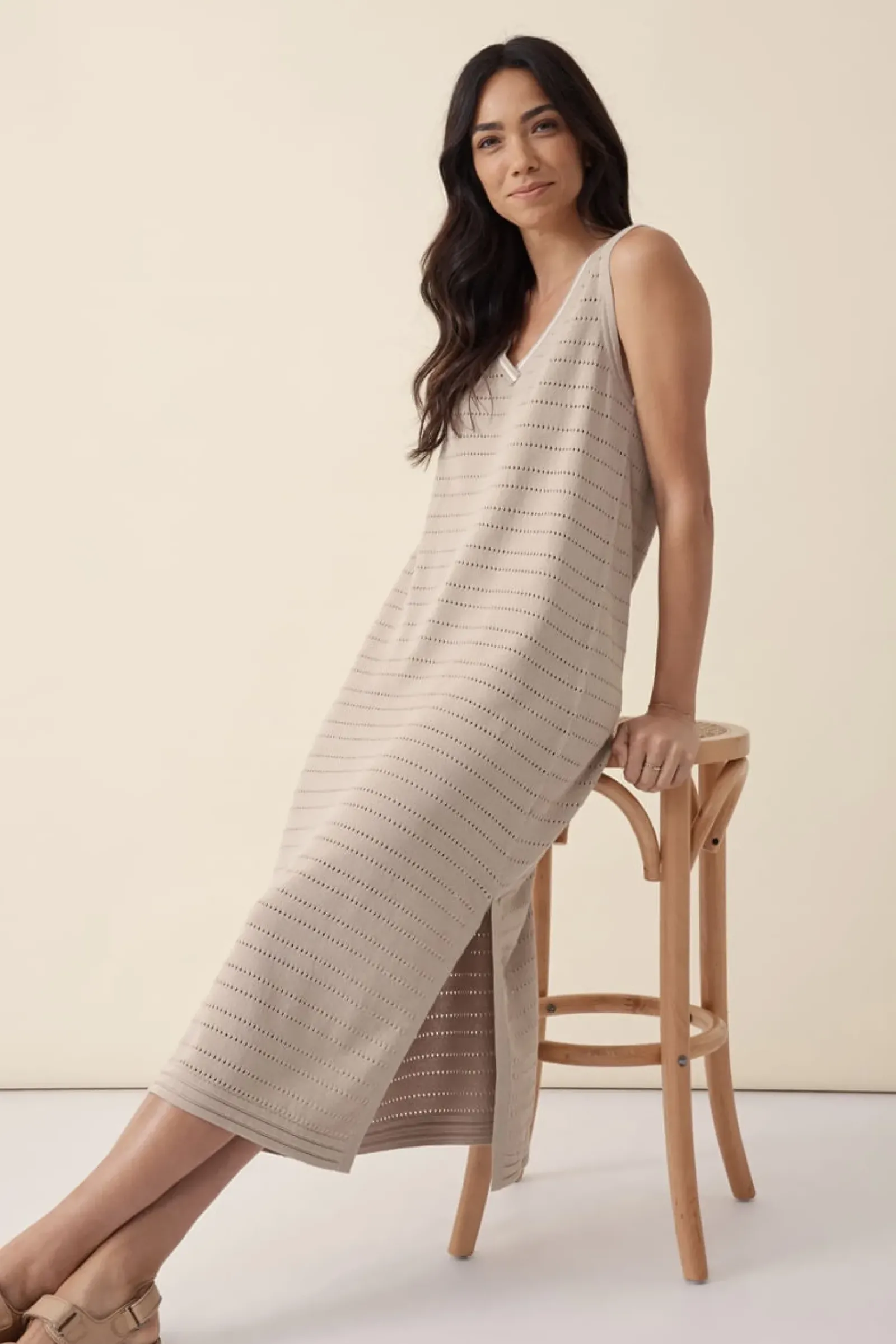 Ceres Life Pointelle Sleeveless Knit Dress - String Sale