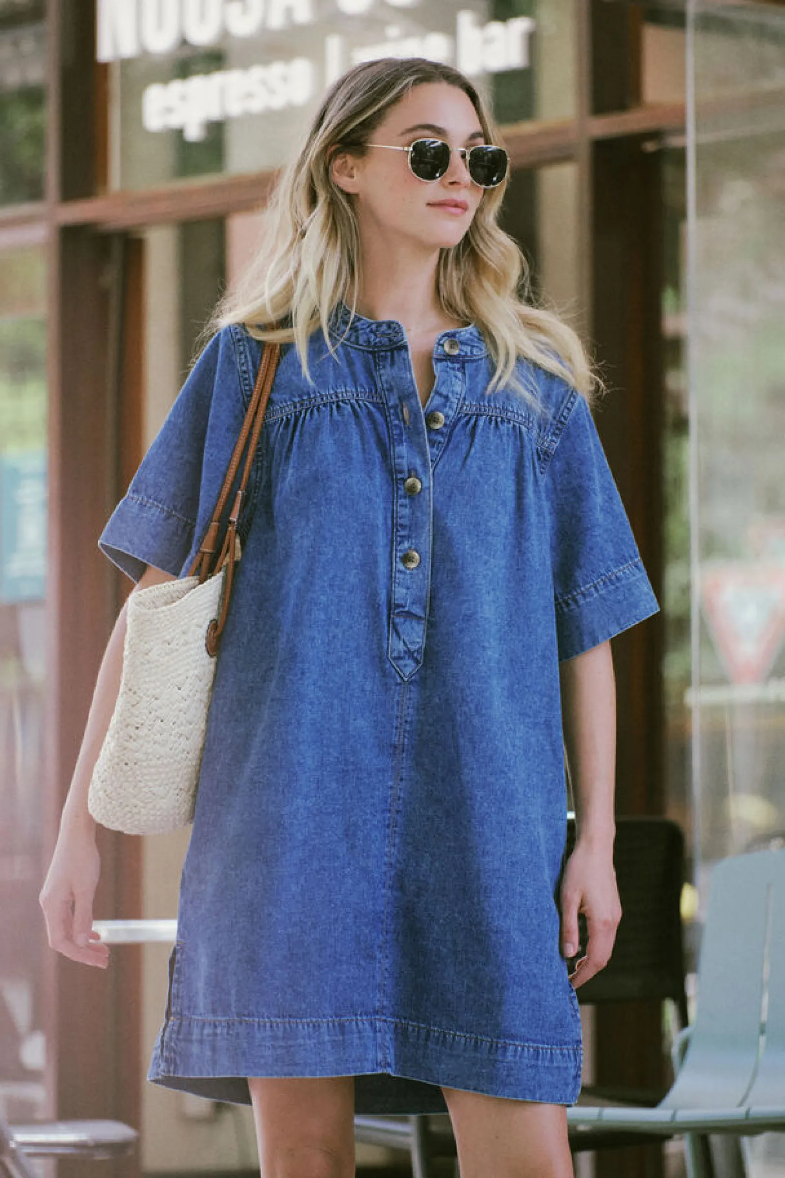 Ceres Life Half Placket Tunic Dress - Fresh Indigo Hot