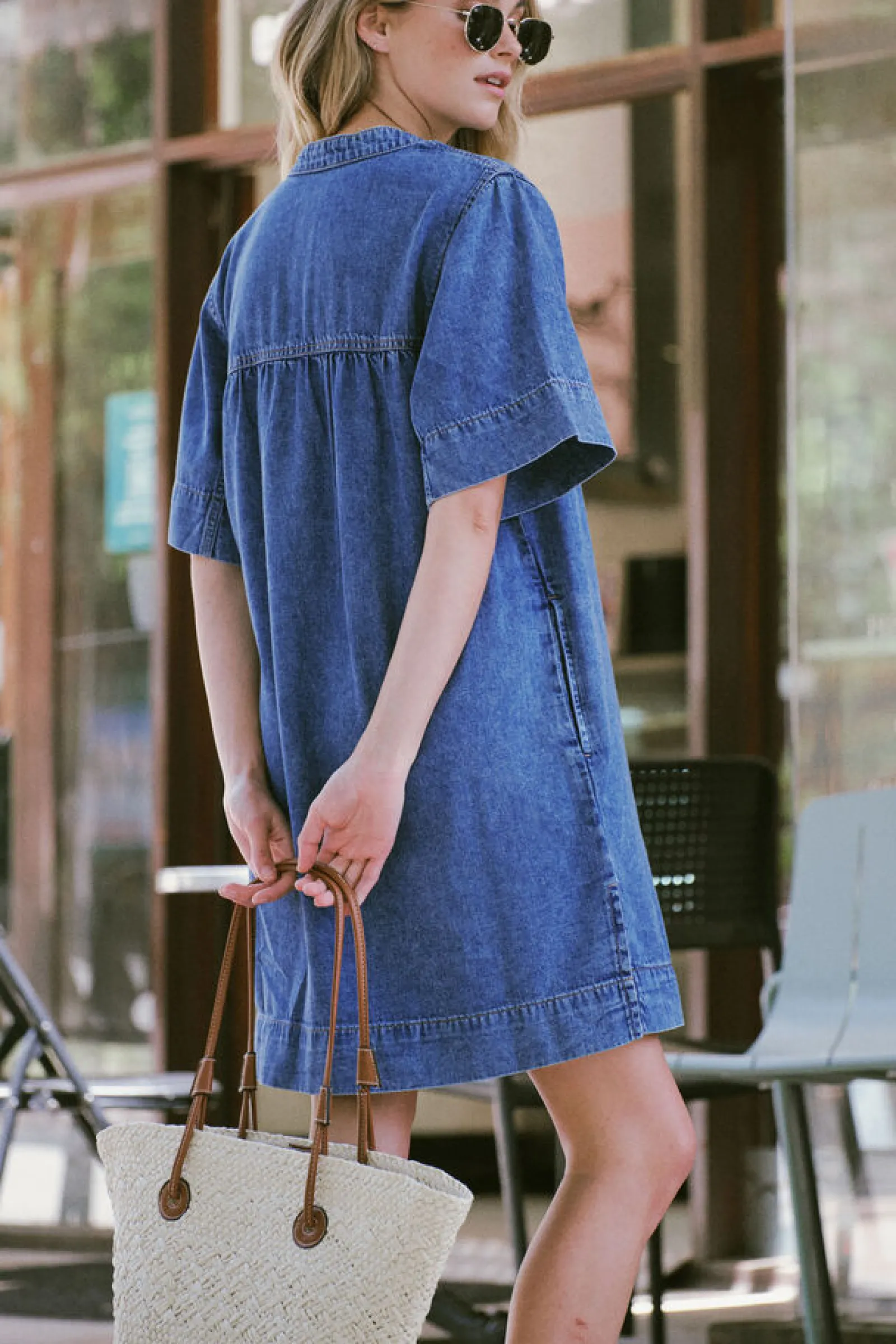 Ceres Life Half Placket Tunic Dress - Fresh Indigo Hot