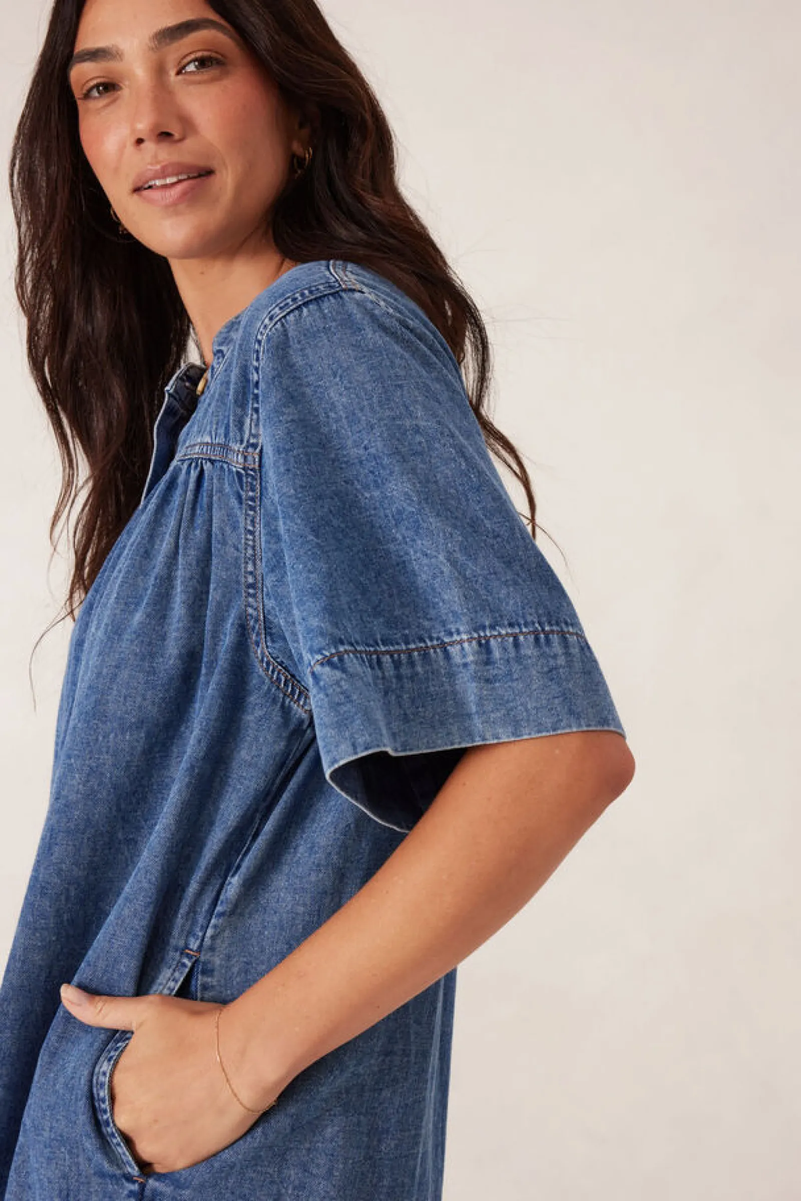 Ceres Life Half Placket Tunic Dress - Fresh Indigo Hot