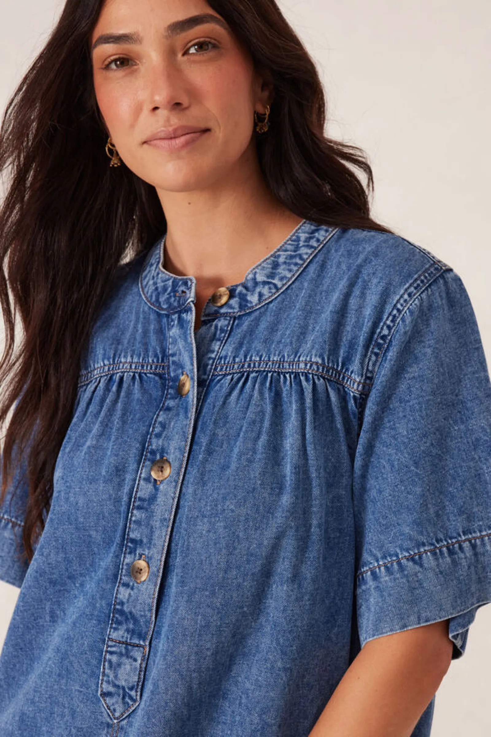 Ceres Life Half Placket Tunic Dress - Fresh Indigo Hot