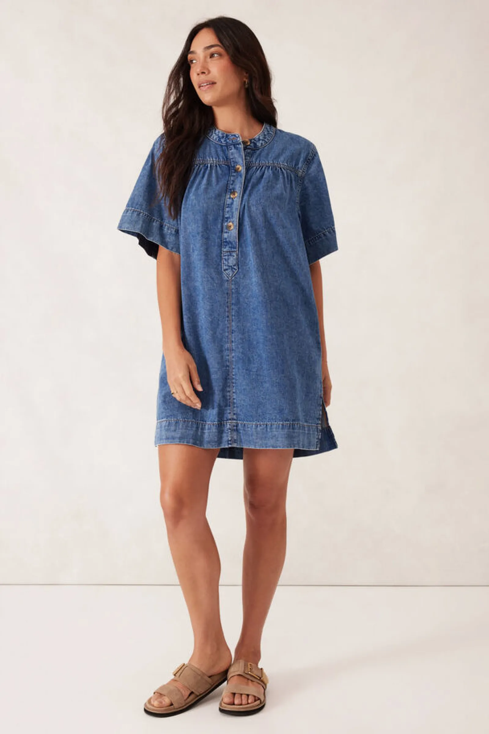Ceres Life Half Placket Tunic Dress - Fresh Indigo Hot