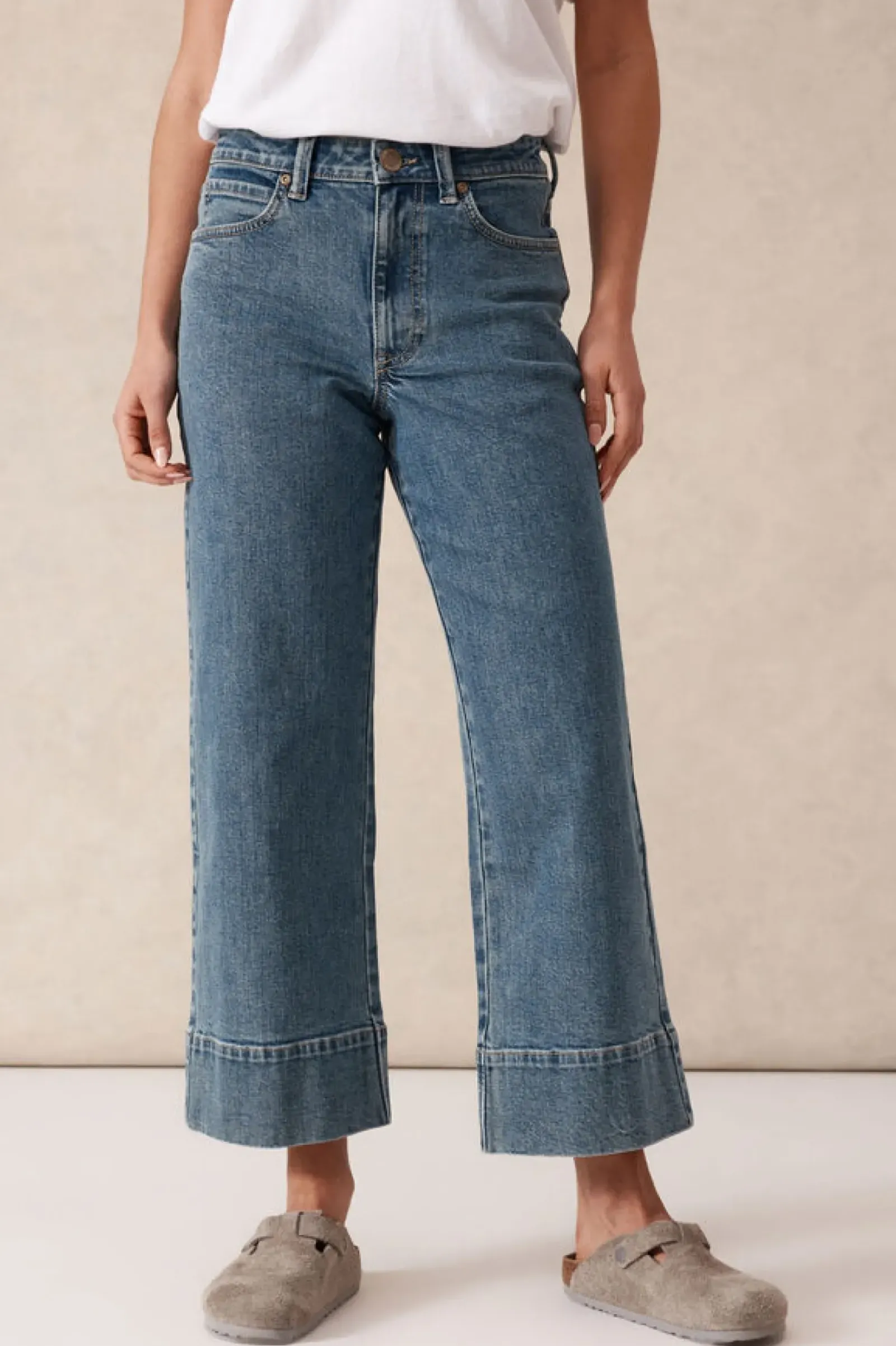 Ceres Life Wide Leg Crop Jean - Mid Indigo Discount