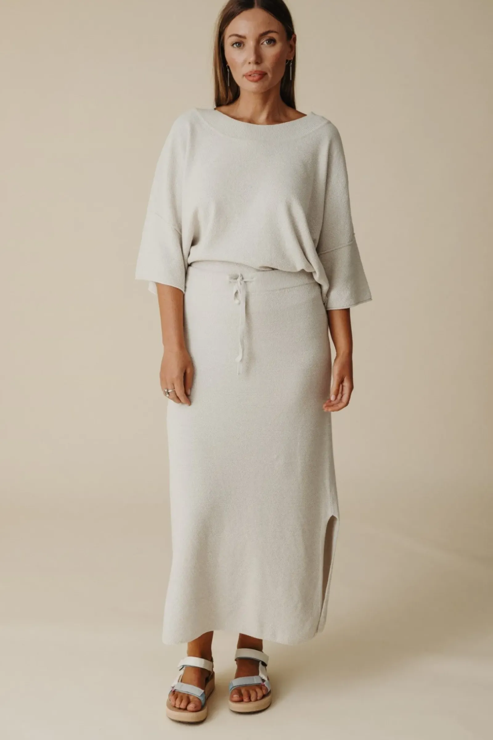Talamaya Retreat Cotton Twist Skirt - Silver & White Sale
