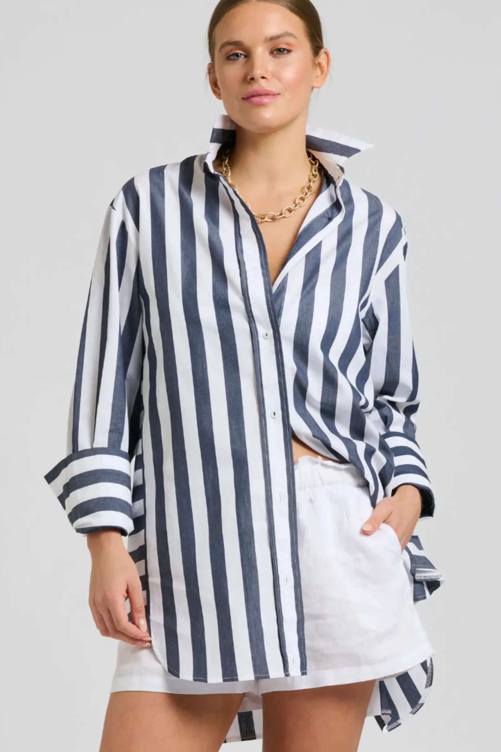 Shirty Clothing Shirty Andrea Oversized Boyfriend Shirt- Navy Stripe Sale