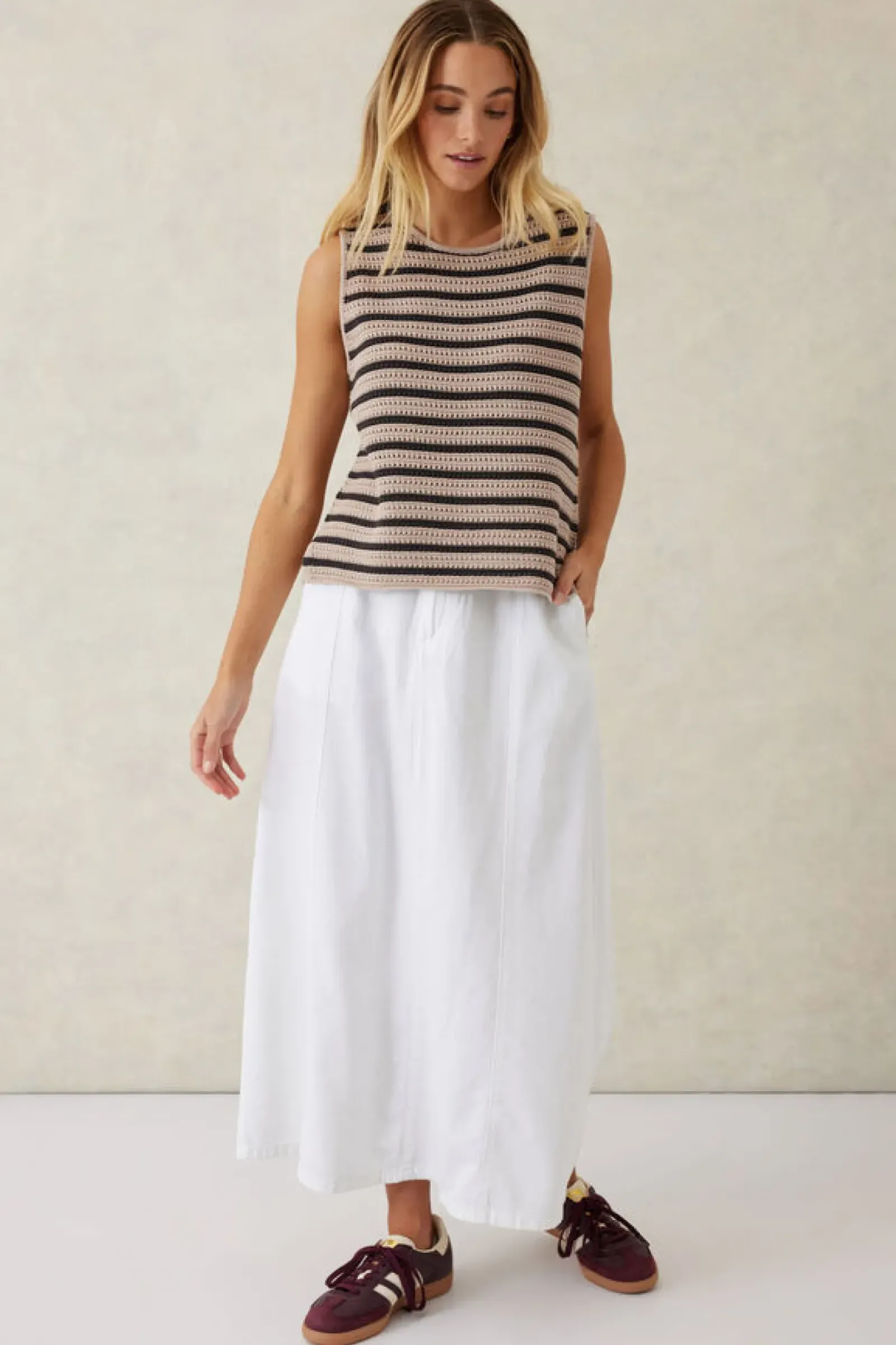 Ceres Life Mesh Knit Tank - String/Phantom Stripe Fashion