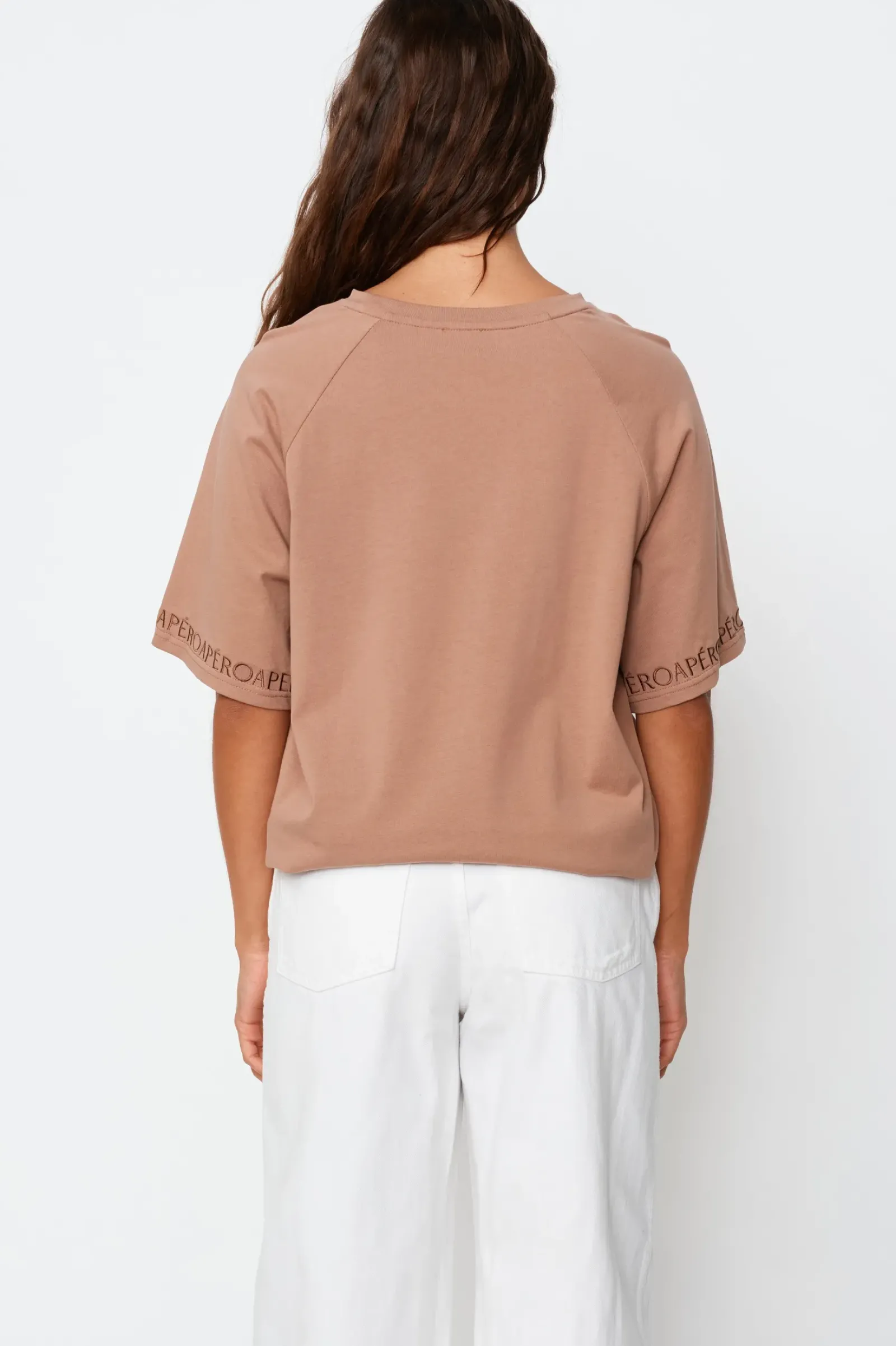 Apero Logo Sleeve Box Cut Tee - Mocha Outlet