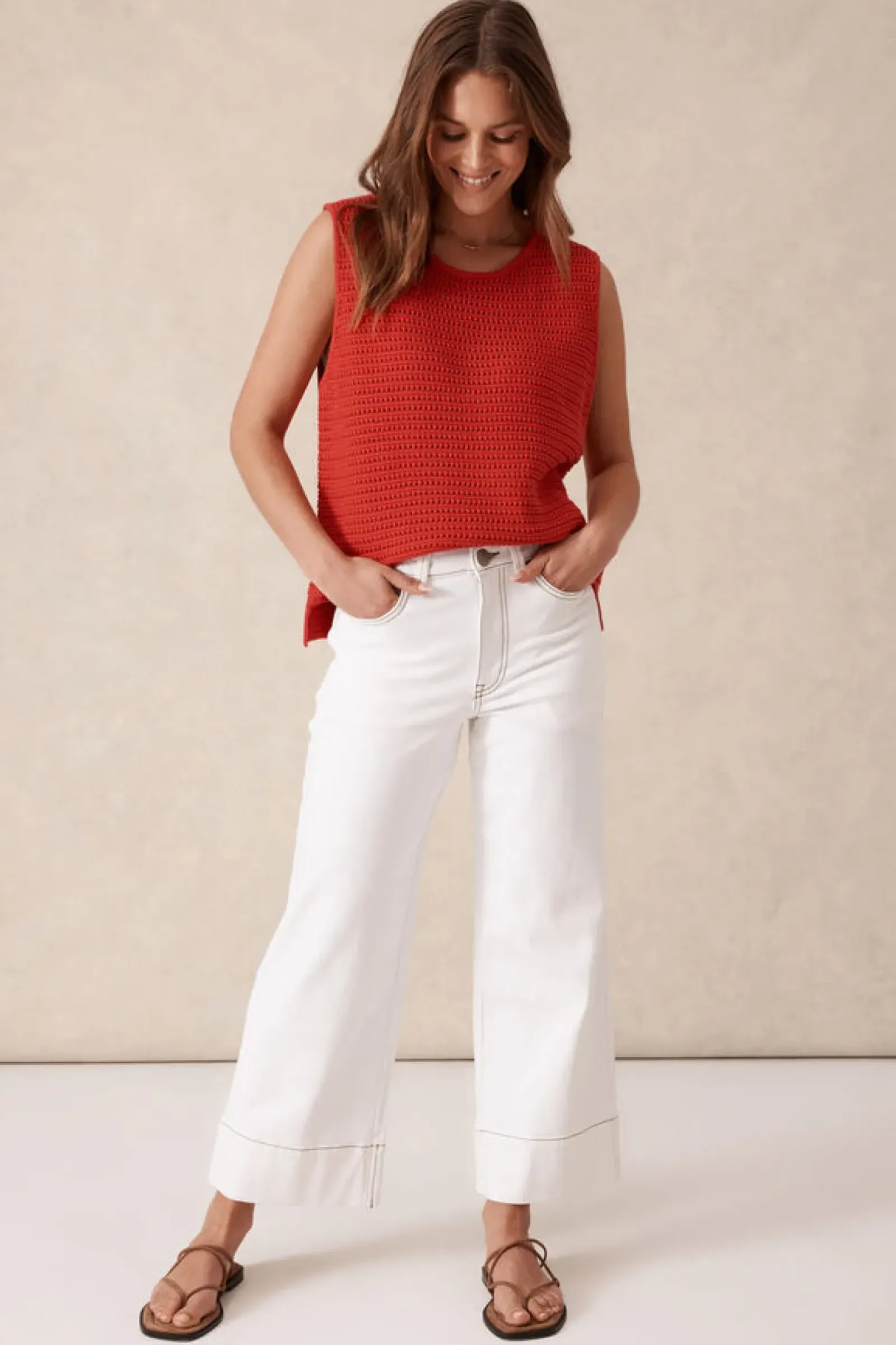 Ceres Life Wide Leg Crop Jean - Fresh Ecru Fashion