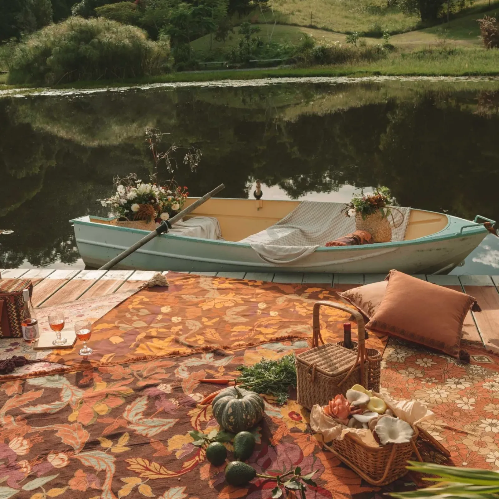 Wandering Folk Picnic Rug - Plum Hot