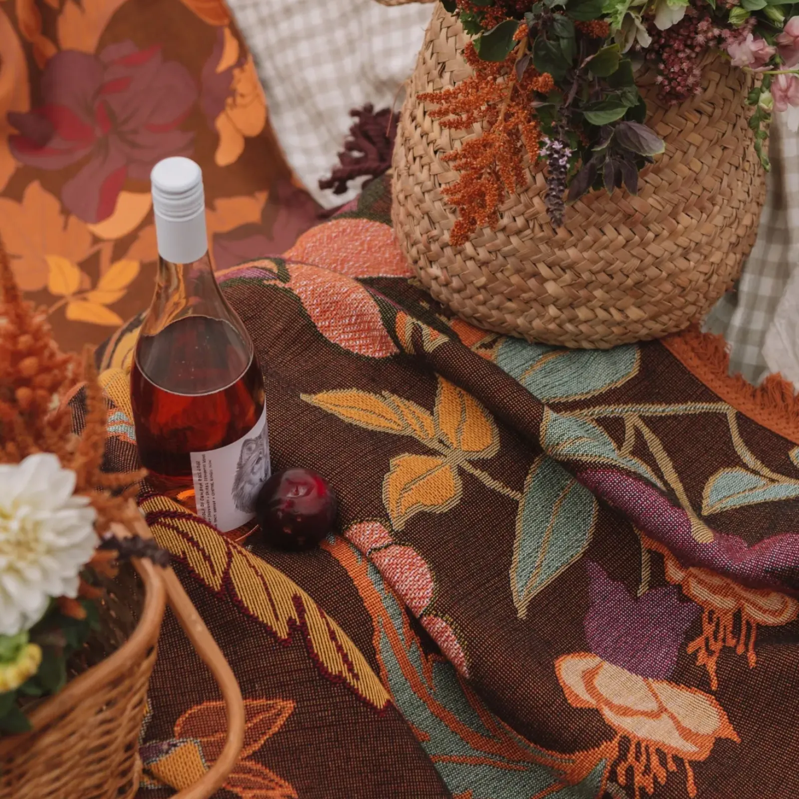 Wandering Folk Picnic Rug - Plum Hot