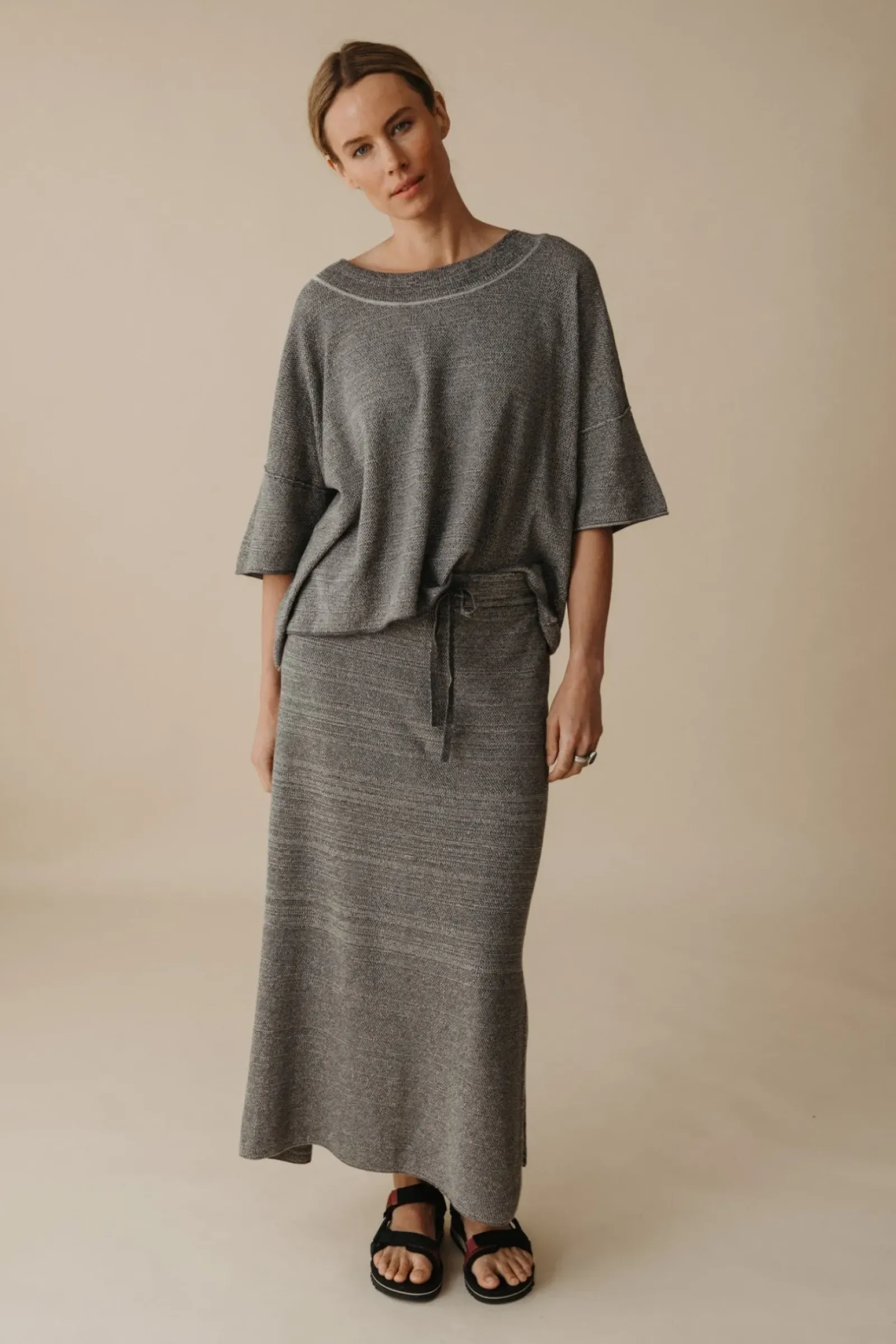 Talamaya Retreat Cotton Twist Tee Pullover - Washed Black & Silver Outlet