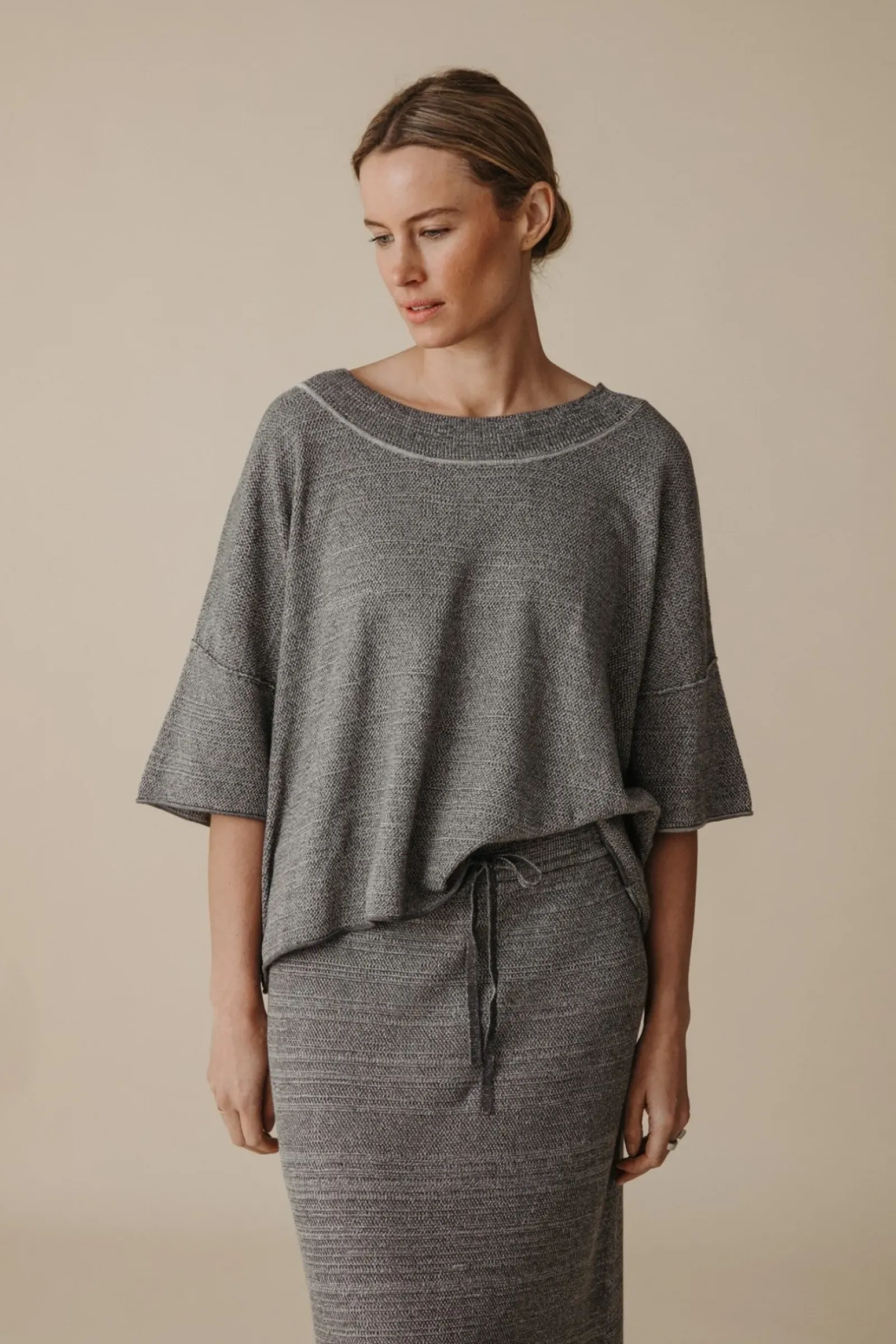 Talamaya Retreat Cotton Twist Tee Pullover - Washed Black & Silver Outlet