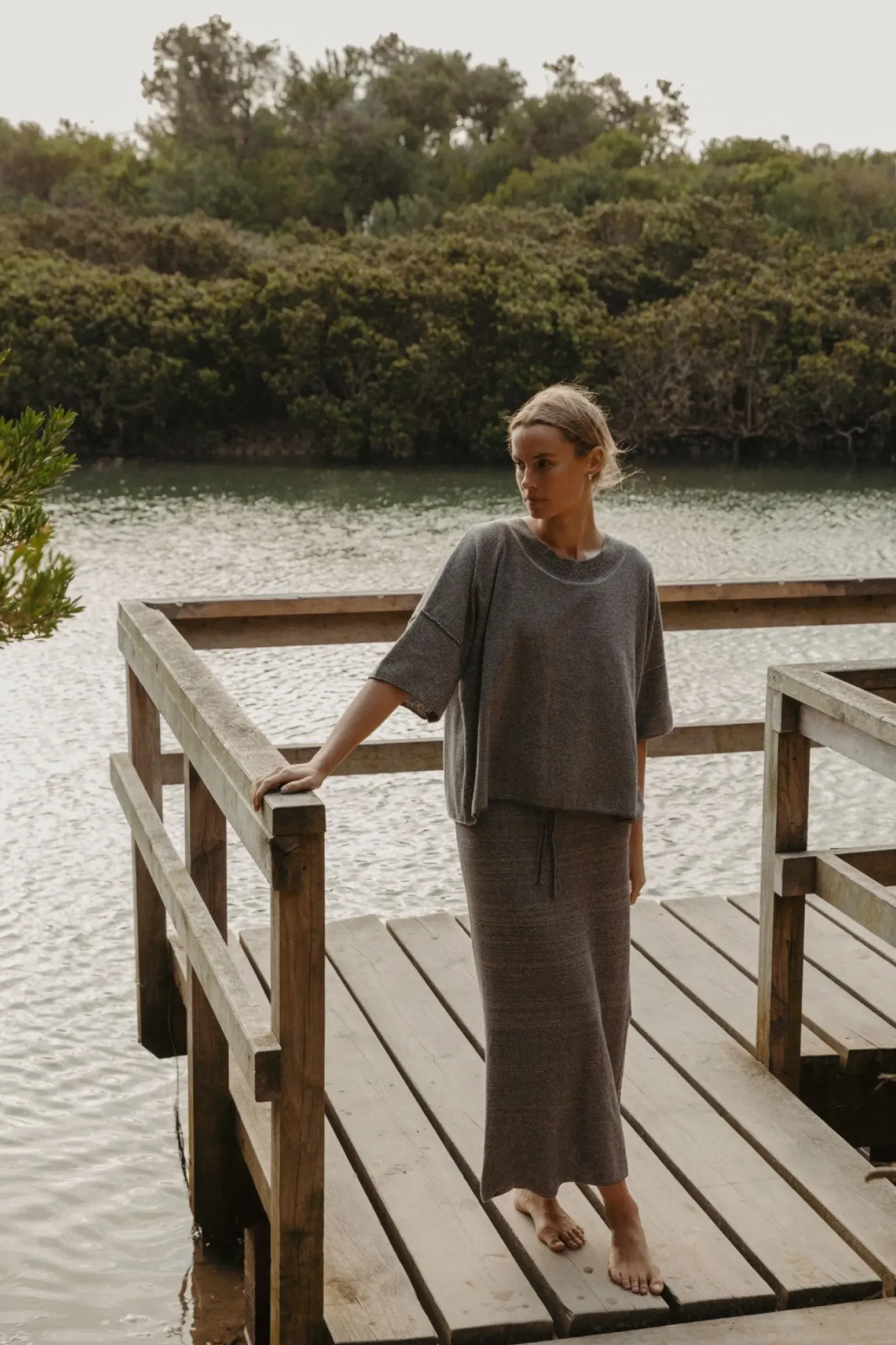 Talamaya Retreat Cotton Twist Tee Pullover - Washed Black & Silver Outlet