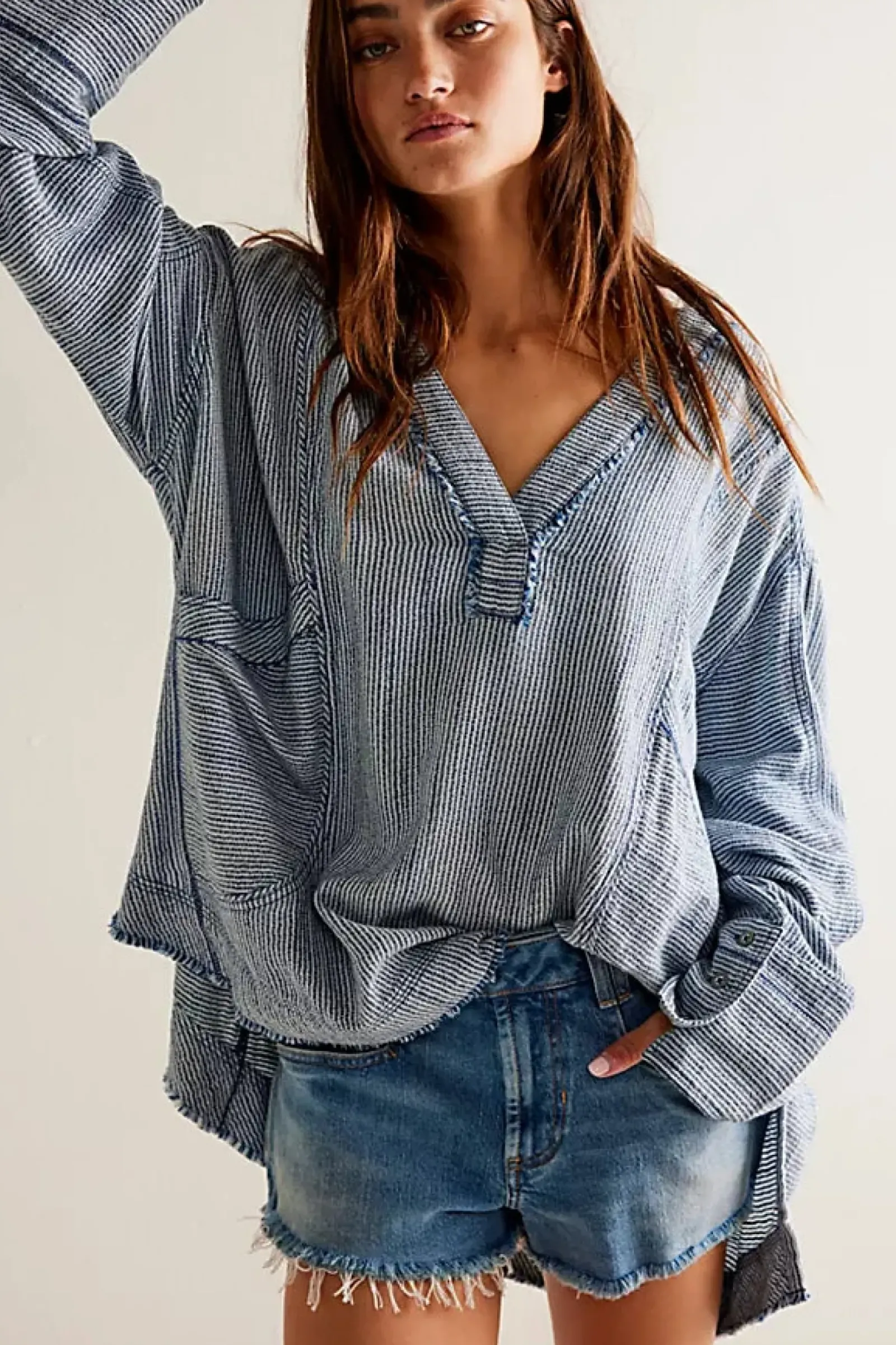 Free People By The Shore Shirt - Indigo Stripe Online