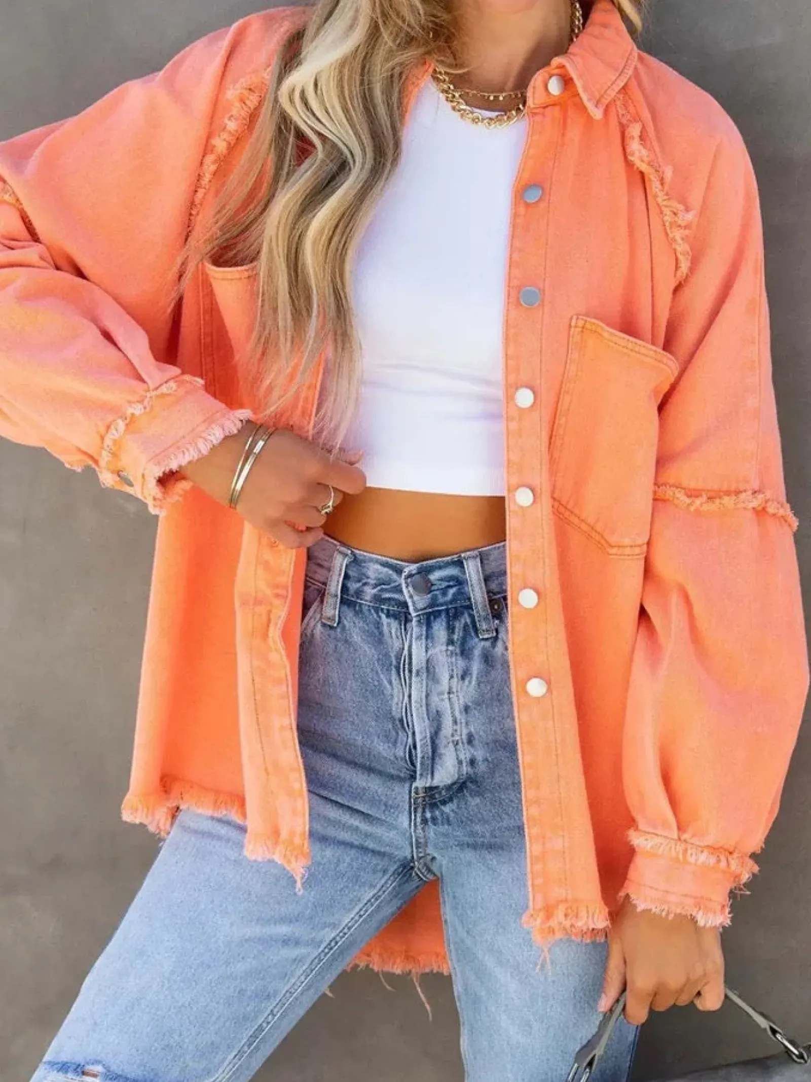 Eyes on Floyd Trixie Shirt Denim Jacket - Orange Best