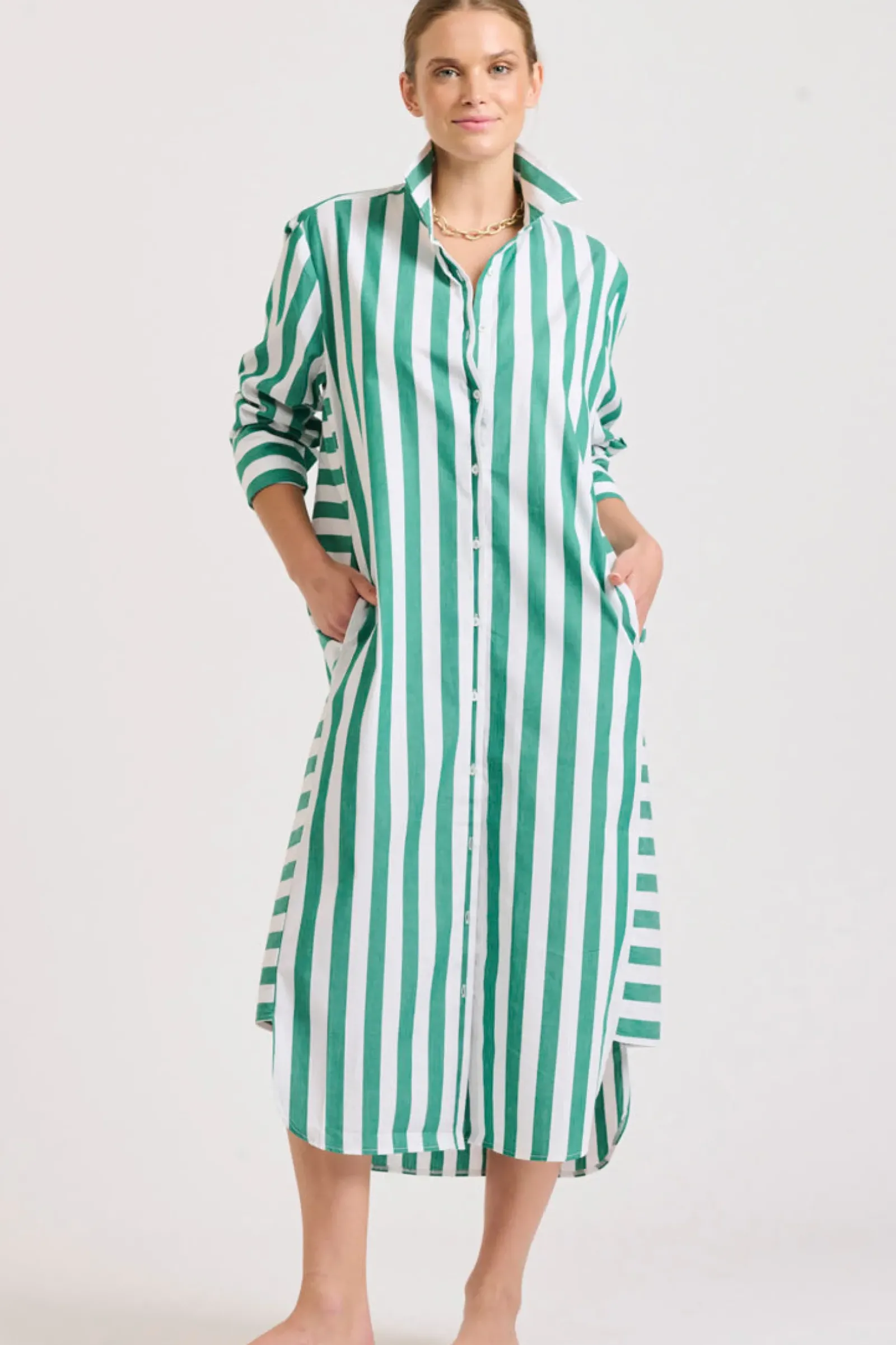 Shirty Clothing Shirty Andrea Shirtdress- Green wide stripe Clearance