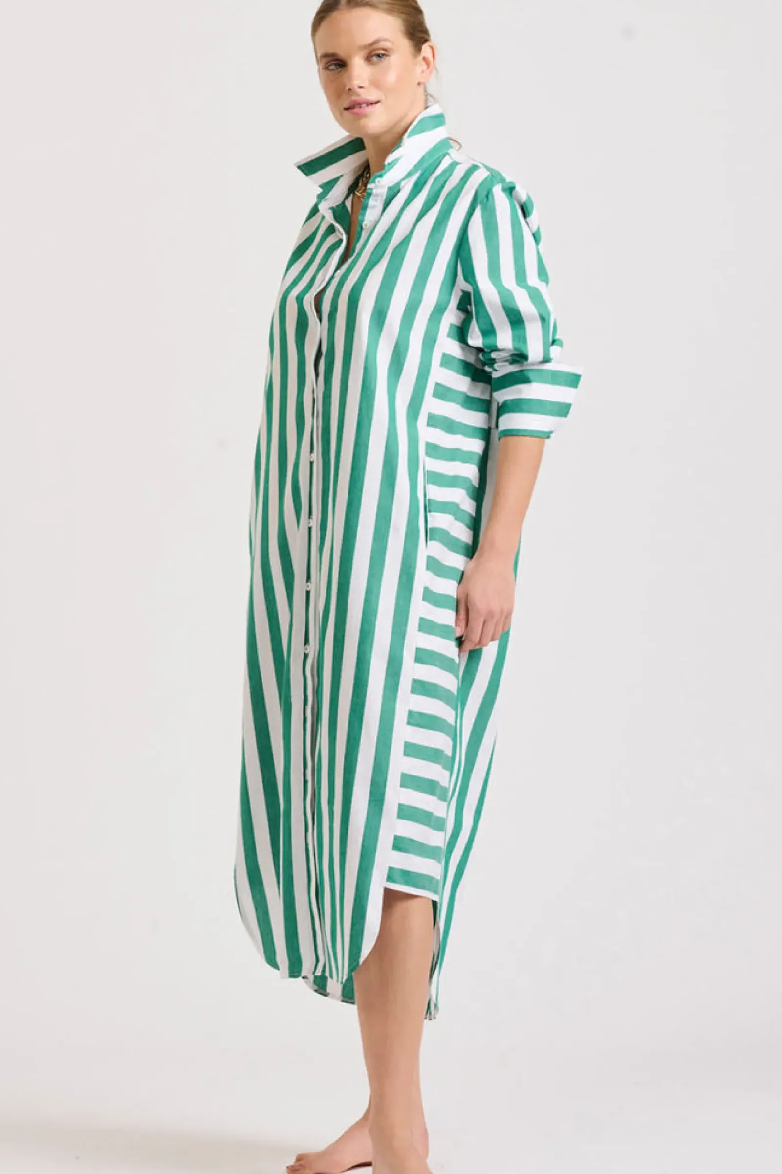 Shirty Clothing Shirty Andrea Shirtdress- Green wide stripe Clearance