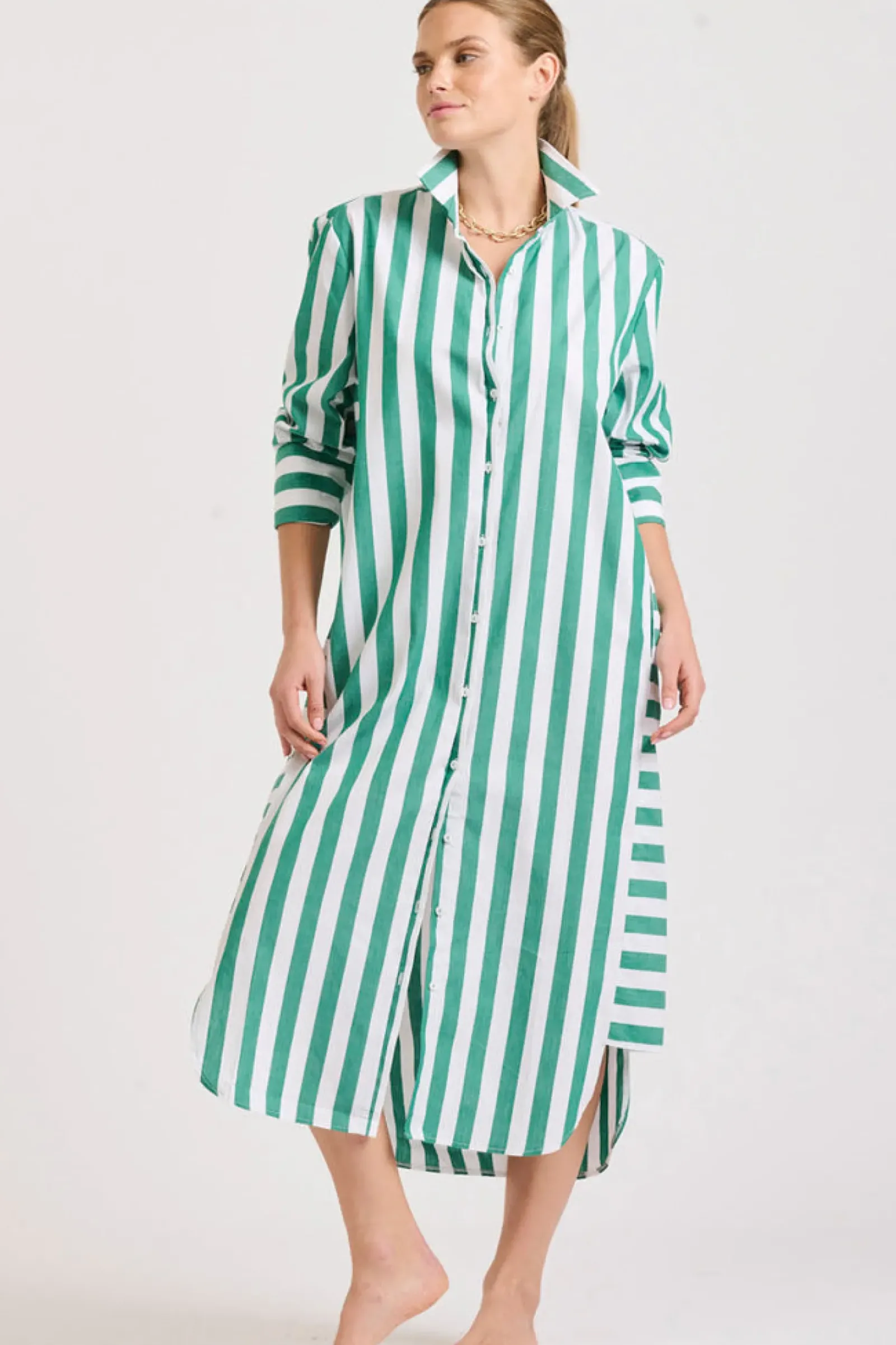 Shirty Clothing Shirty Andrea Shirtdress- Green wide stripe Clearance