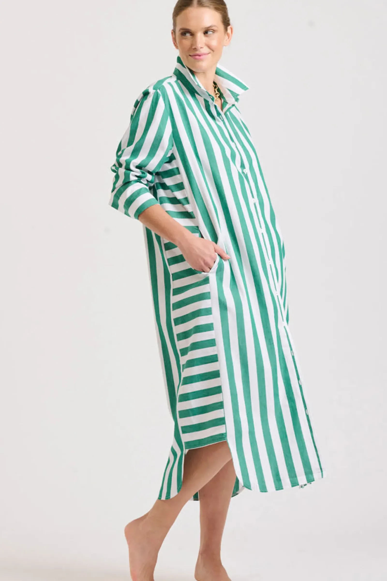 Shirty Clothing Shirty Andrea Shirtdress- Green wide stripe Clearance