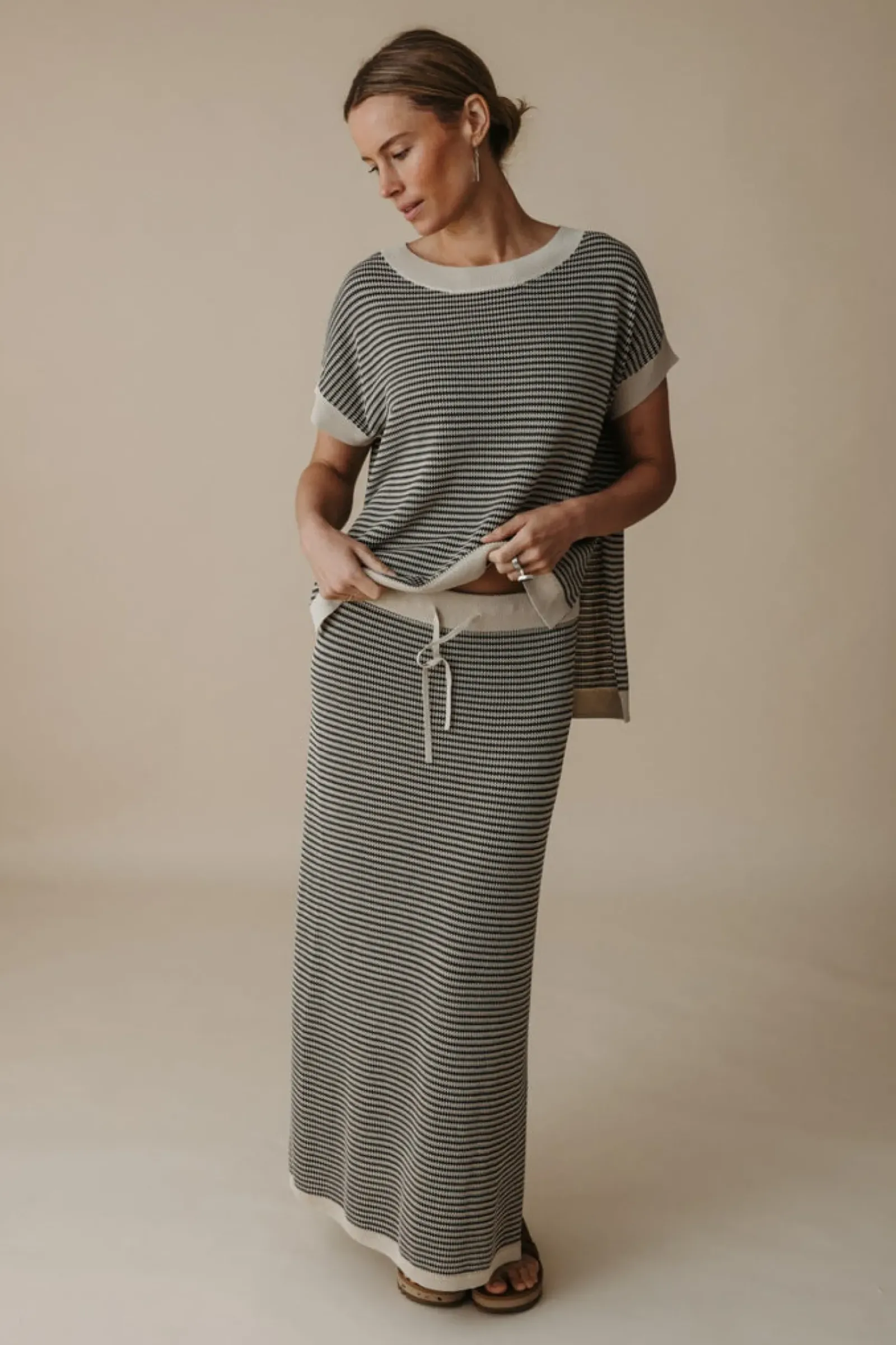 Talamaya Lattice Knitted Skirt - Washed Black & Soft Gold Sale