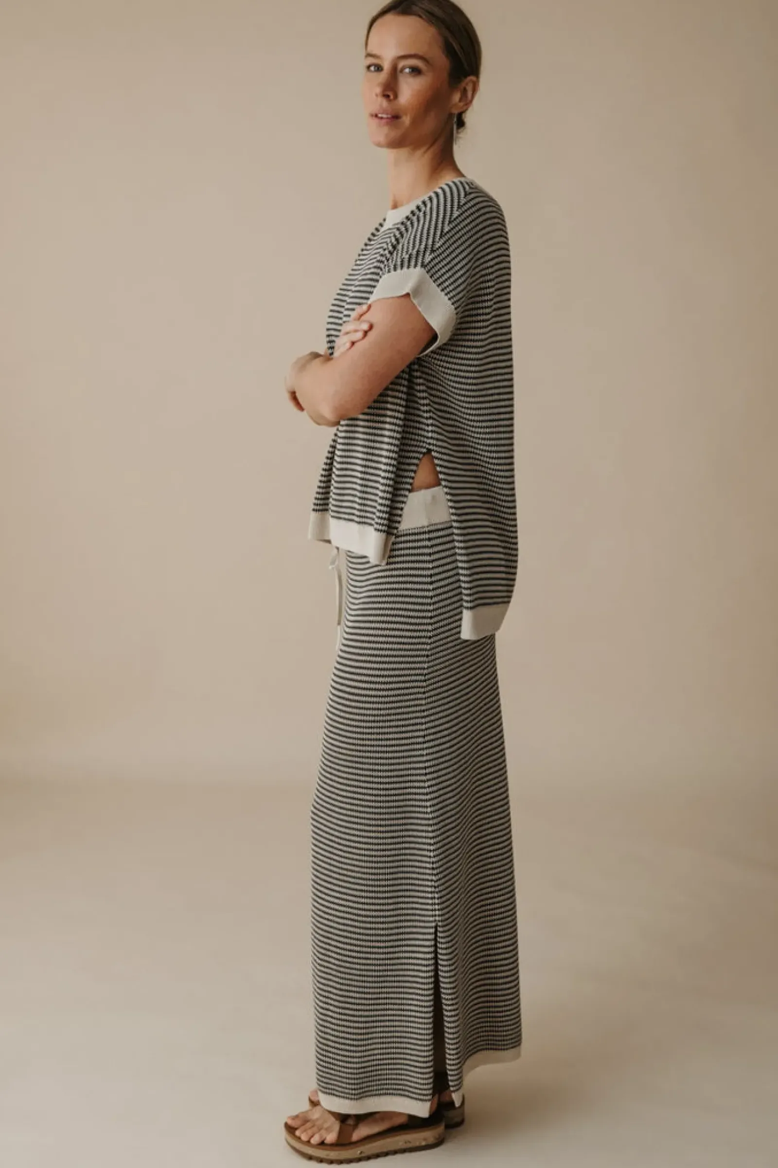 Talamaya Lattice Knitted Skirt - Washed Black & Soft Gold Sale