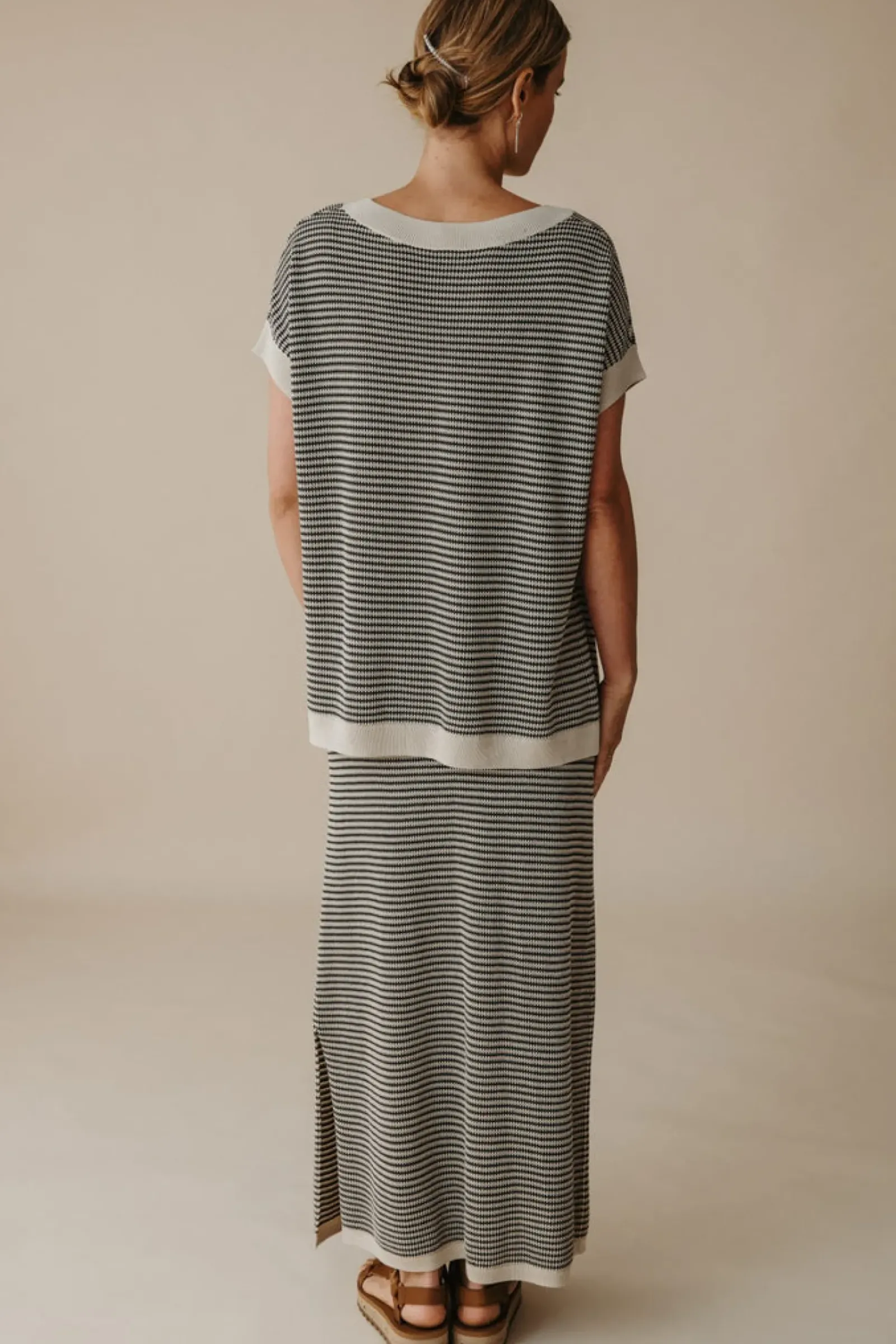 Talamaya Lattice Knitted Skirt - Washed Black & Soft Gold Sale