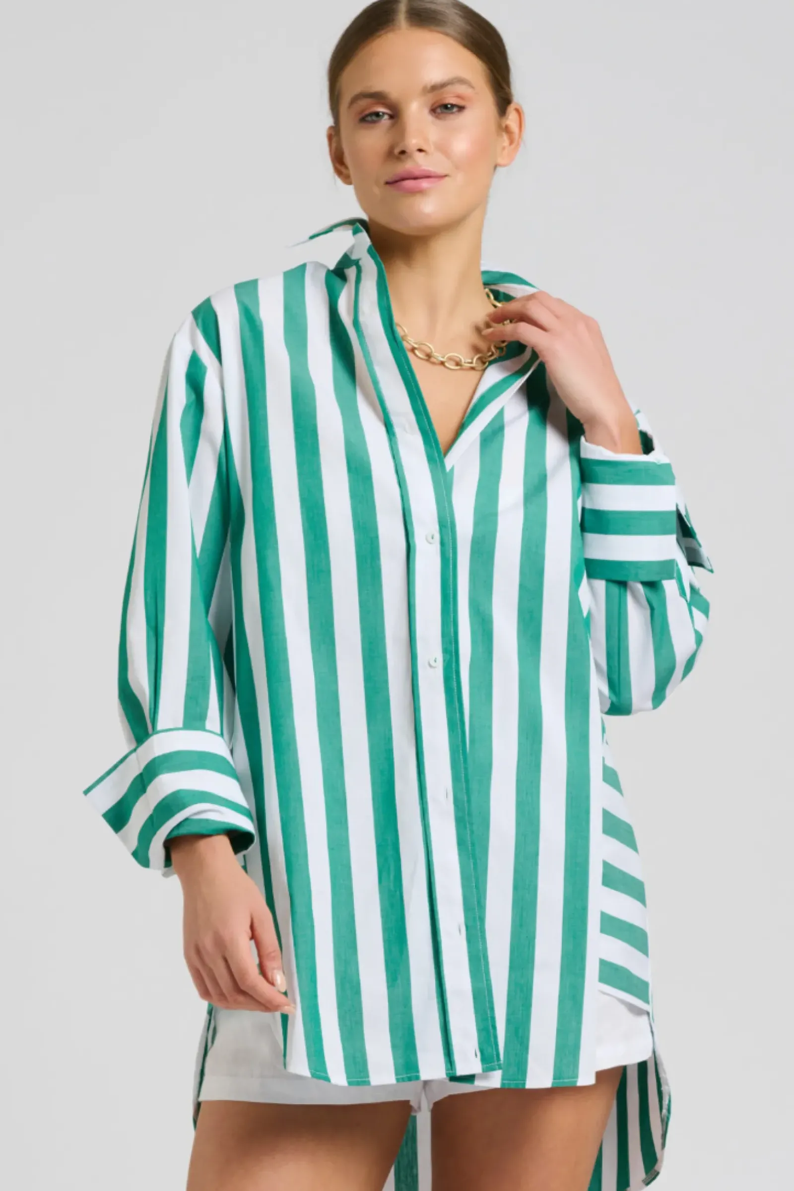 Shirty Clothing Shirty Andrea Oversized Boyfriend Shirt- Green Stripe Hot