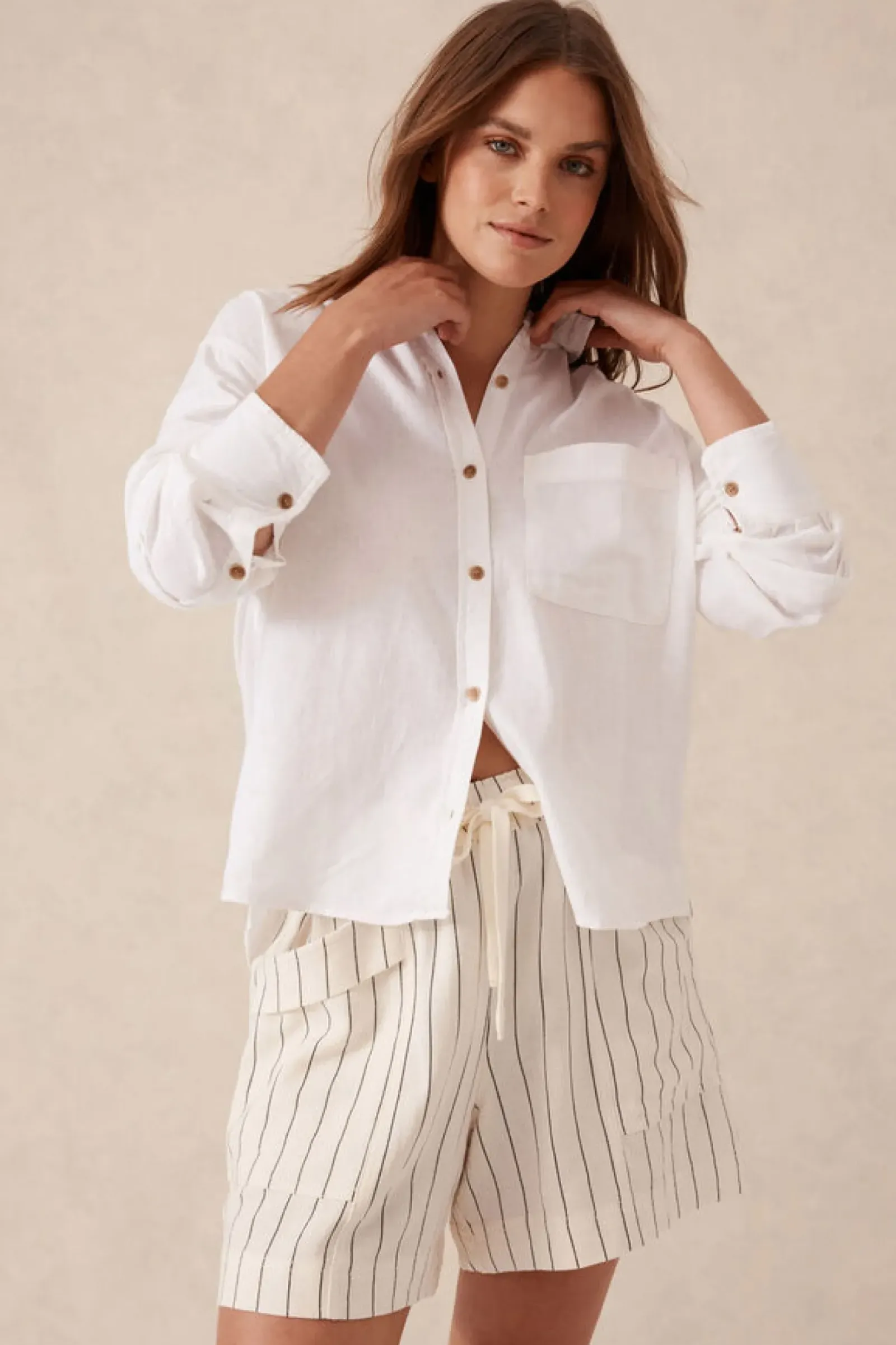 Ceres Life Relaxed Pocket Shirt- White Fashion